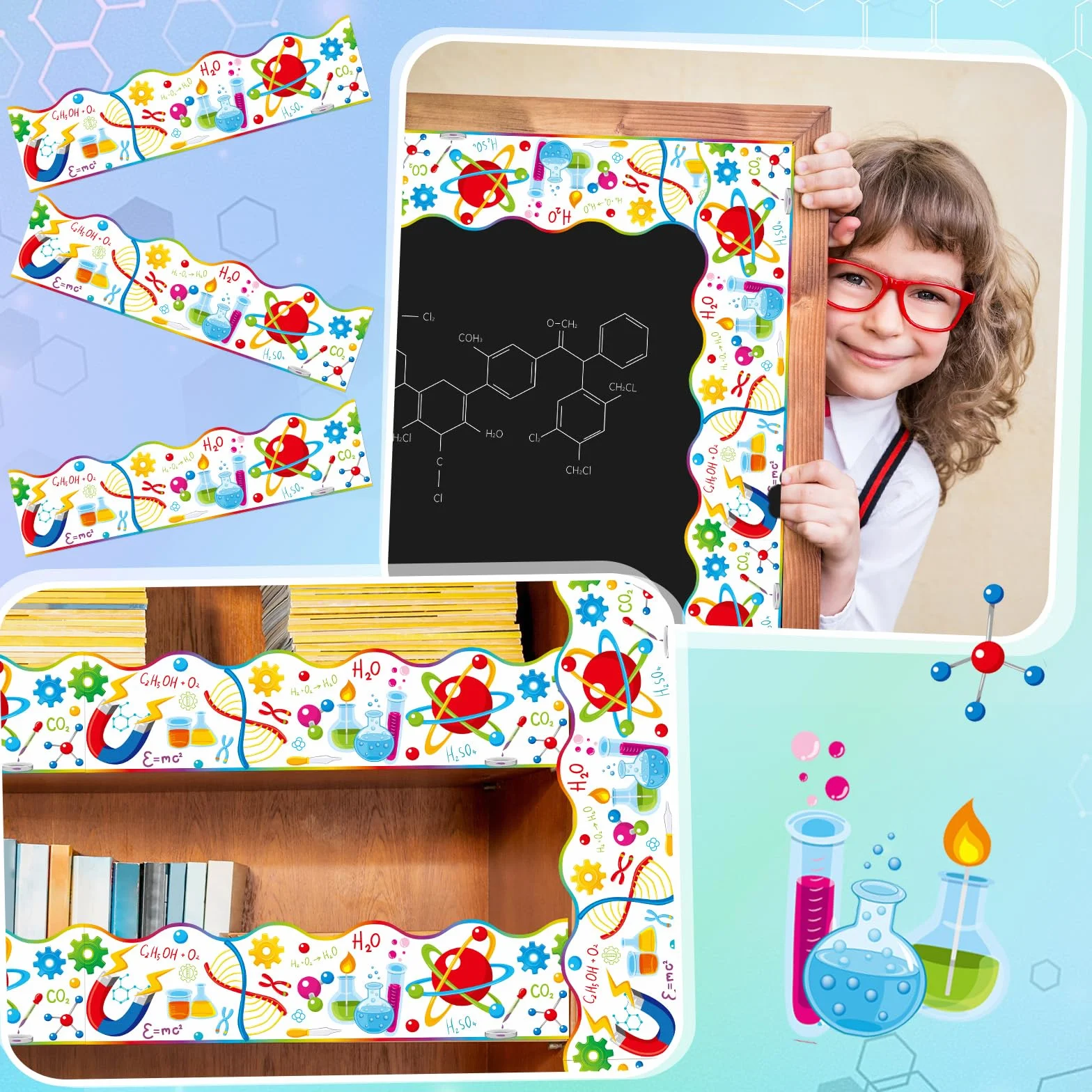 Bordures de tableau d'affichage scientifique festonnée 20 m pour décoration de salle de classe