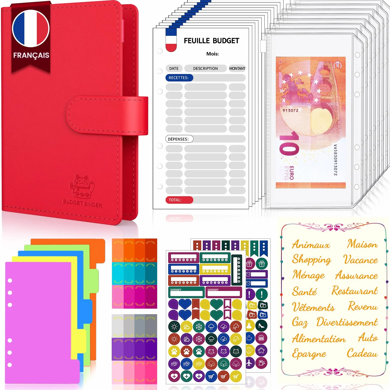 Classeur Budget A6 Enveloppe Budget Carnet Planner Organisateur Rouge