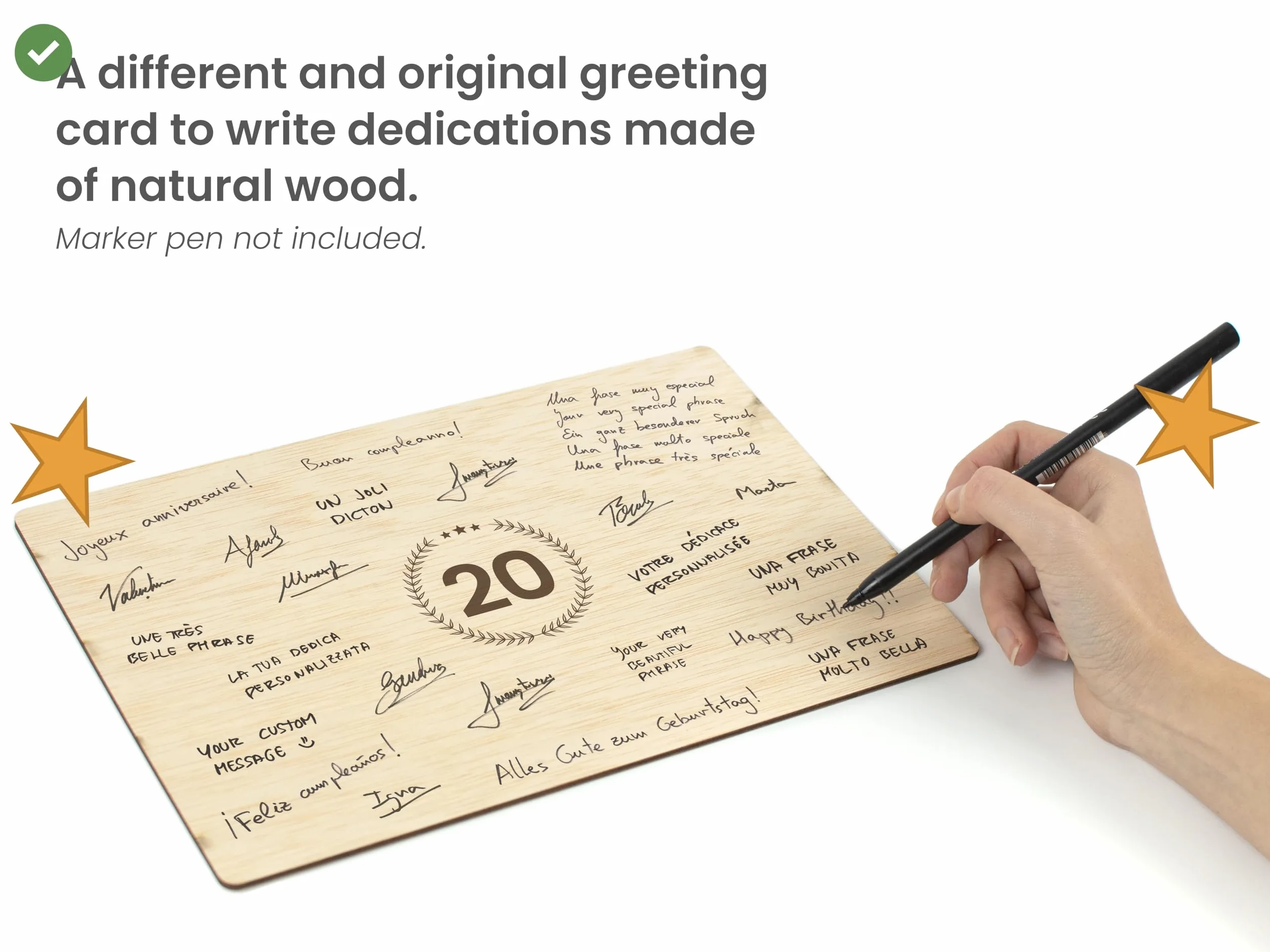 CONTRAXT Carte Anniversaire 20 ans Bois Cadeau original joyeux anniversaire mariage Numéro 20 livre d'or alternatif en bois décoration fête homme femme garcon enfant