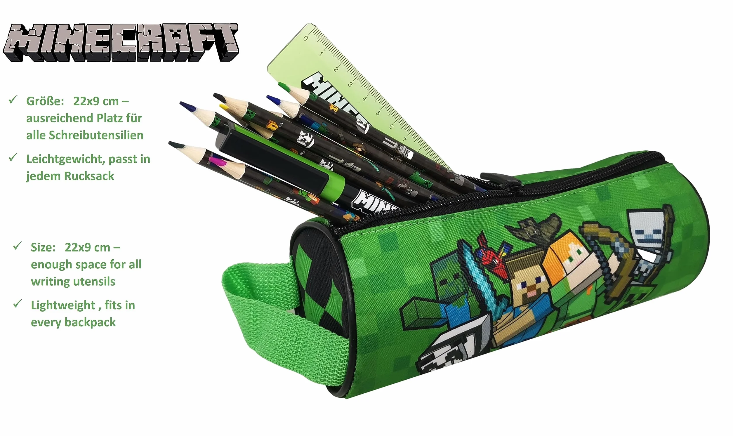 Theonoi Minecraft Trousse à crayons enfant Creeper vert 22 x 9 cm