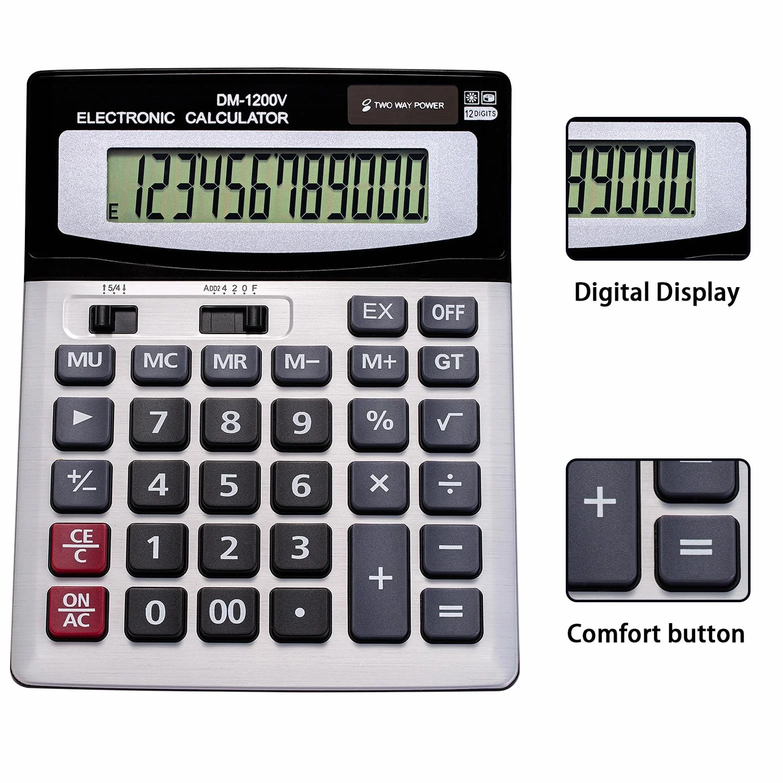Calculatrice de bureau 12 chiffres grand écran LCD double énergie solaire et batterie YE1200V