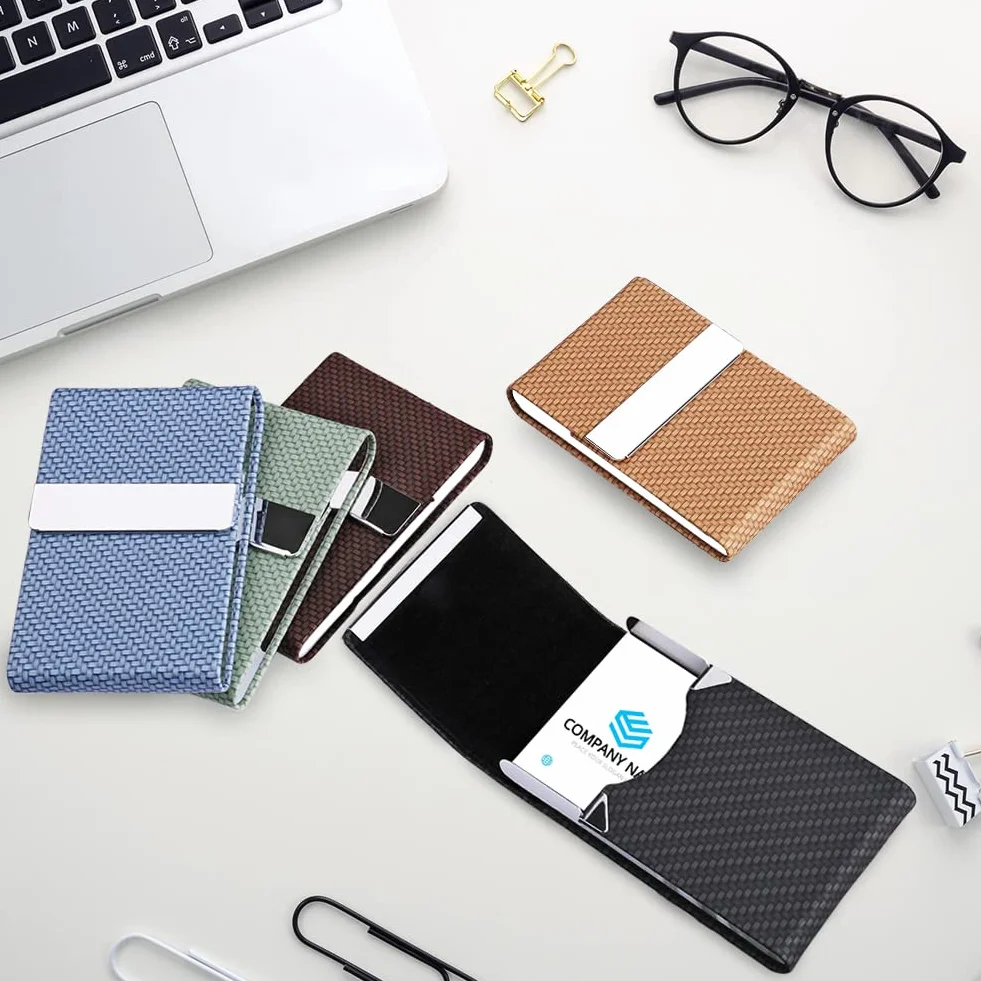 Porte-cartes de visite en métal PU mince et portable Vert