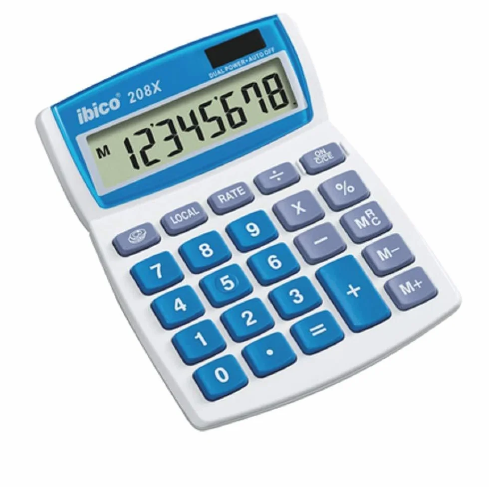 Ibico Calculatrice de bureau 208X compacte Blanc/Bleu 133 x 106 x 26 mm