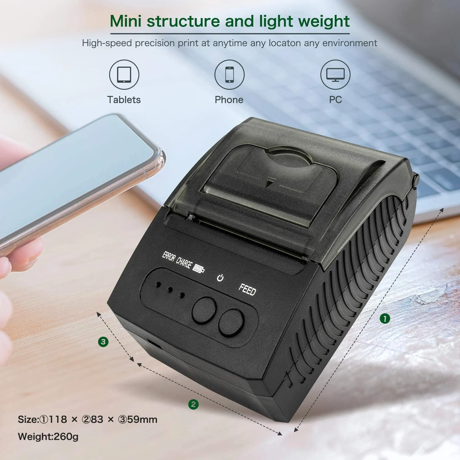 NETUM Imprimante de Reçus Bluetooth, Mini Imprimante Thermique Portable 58 mm Compatible Android/Windows