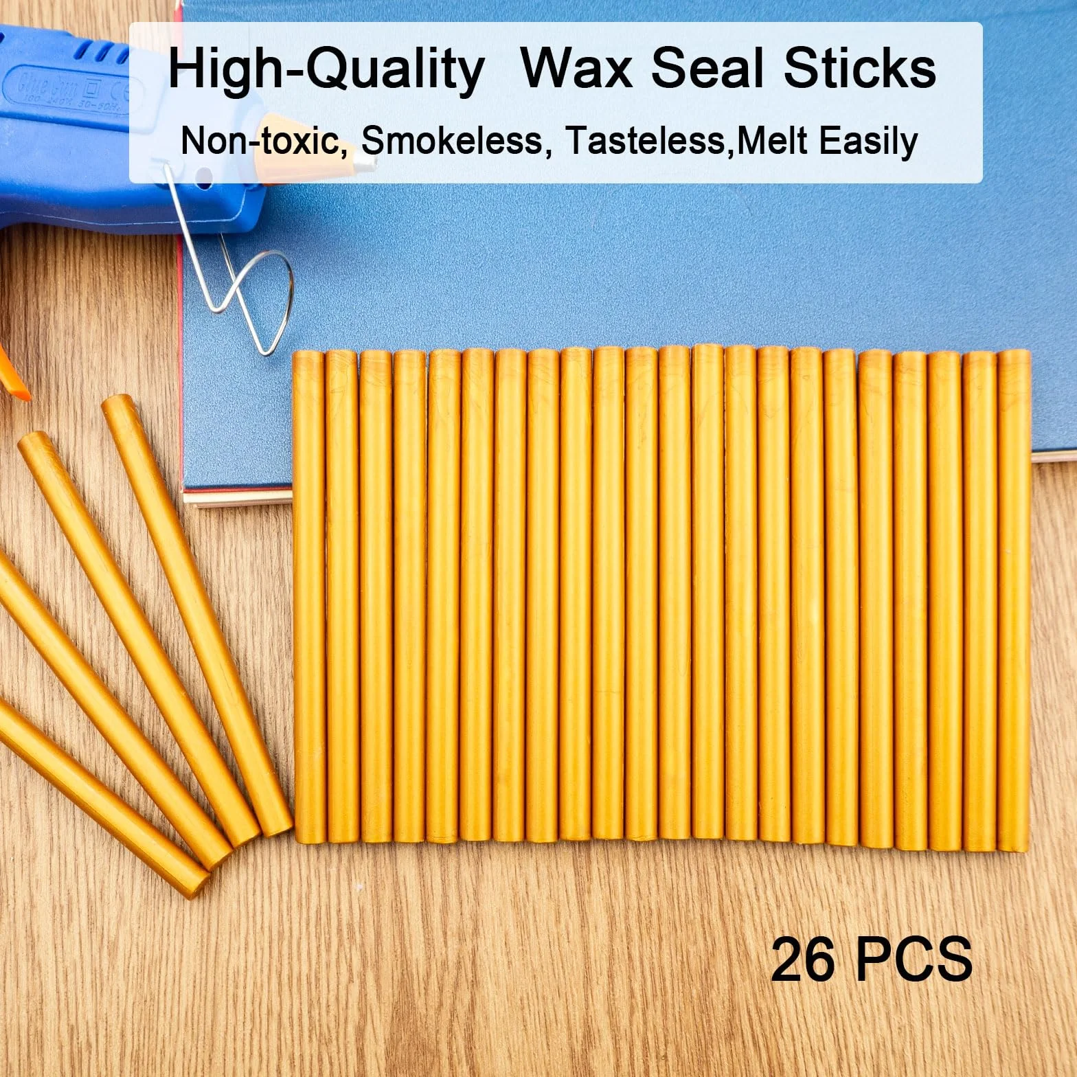 Lot de 26 Bâtonnets de Cire à Sceller 7mm pour Pistolet à Colle – Or ambré