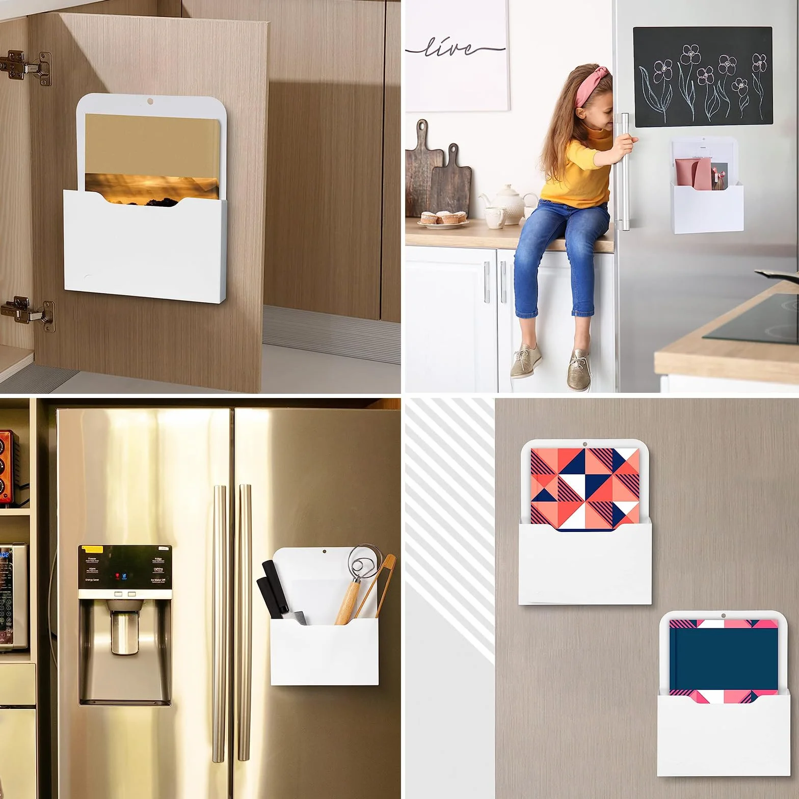 Porte-documents magnétique A4 - Lot de 2 - Rangement bureau - Aimant puissant - Blanc