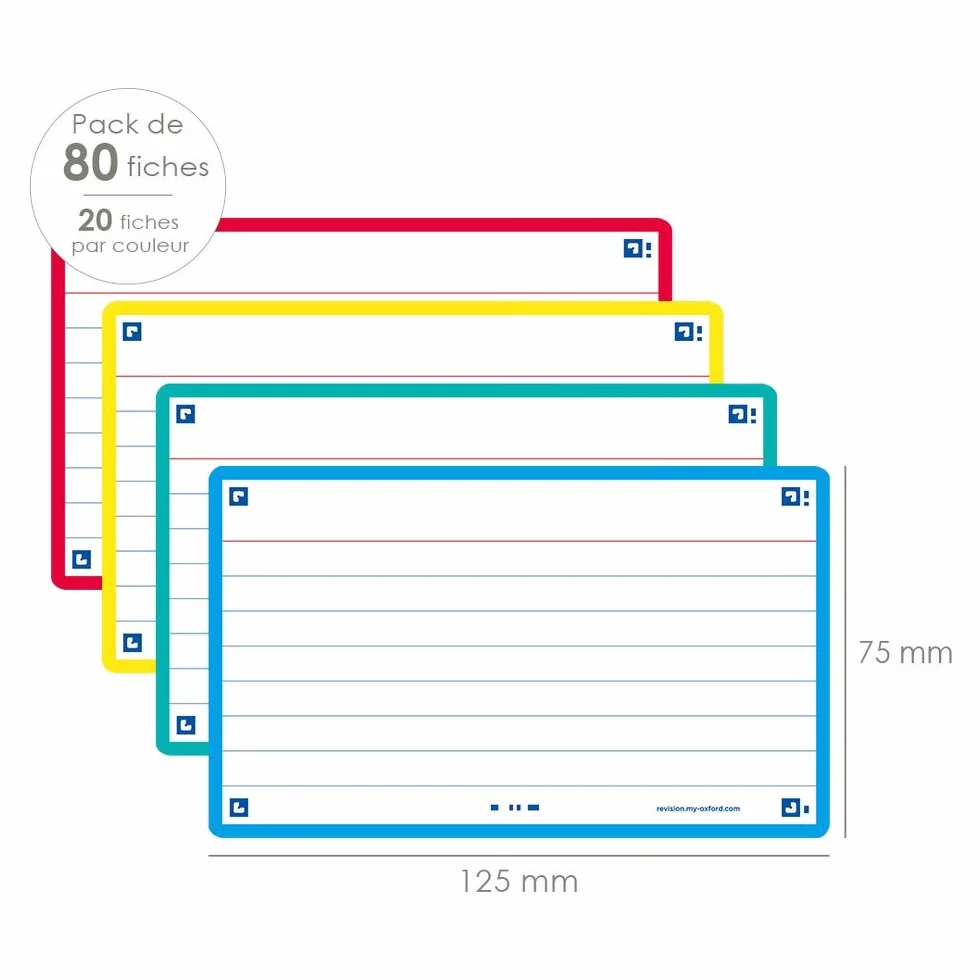 OXFORD Flash 2.0 80 Fiches Flash Cards Format 7,5 x 12,5cm Ligne Recto/Verso