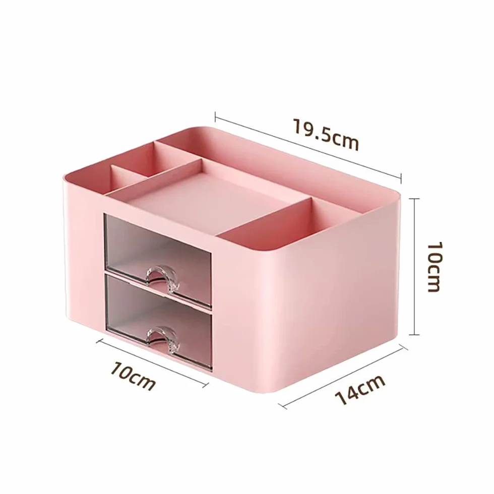 Porte Stylo Bureau Organiser 7 Grilles Plastique avec Tiroir Multifonctionnel Rose