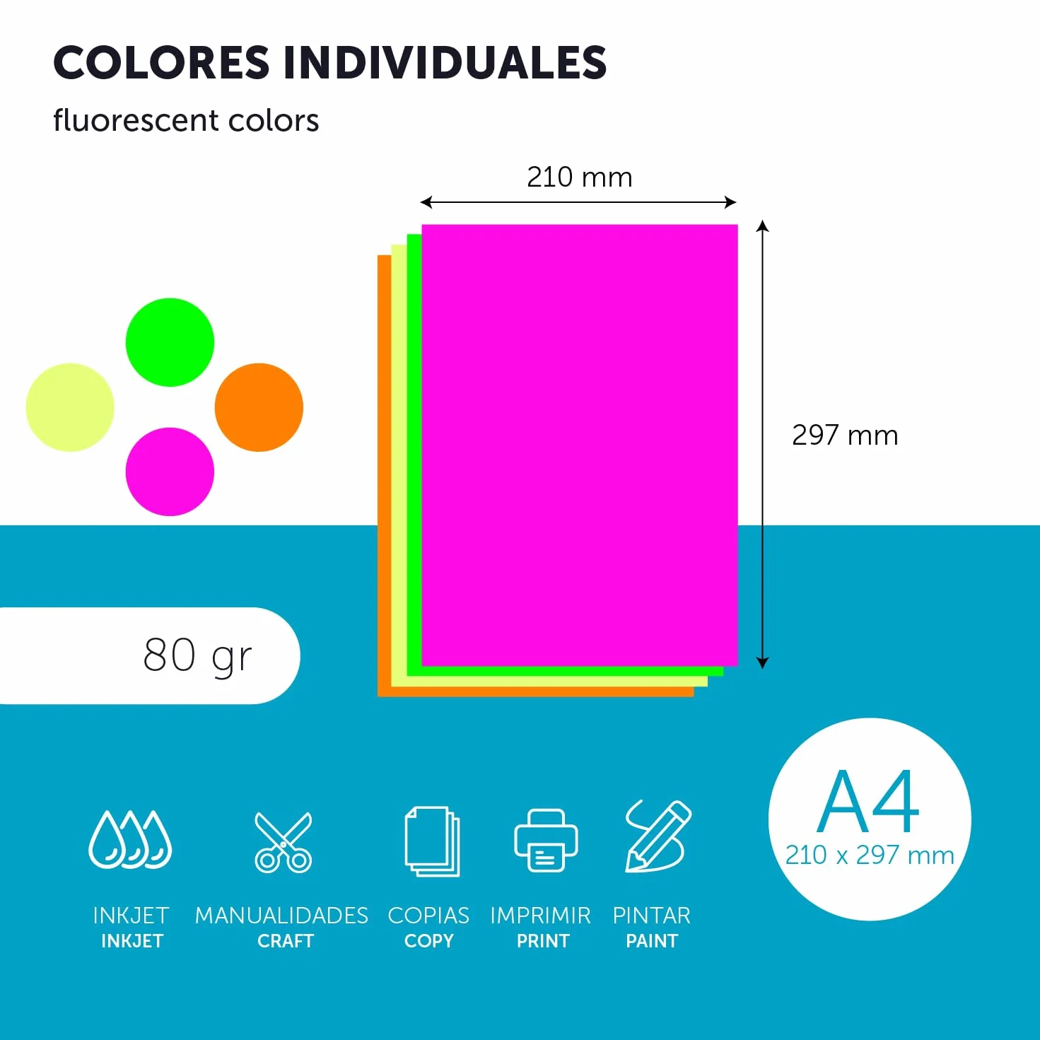 Papier A4 Couleur 80g Jaune Fluo 50 Feuilles pour Imprimante Jet d'Encre et Laser M-office