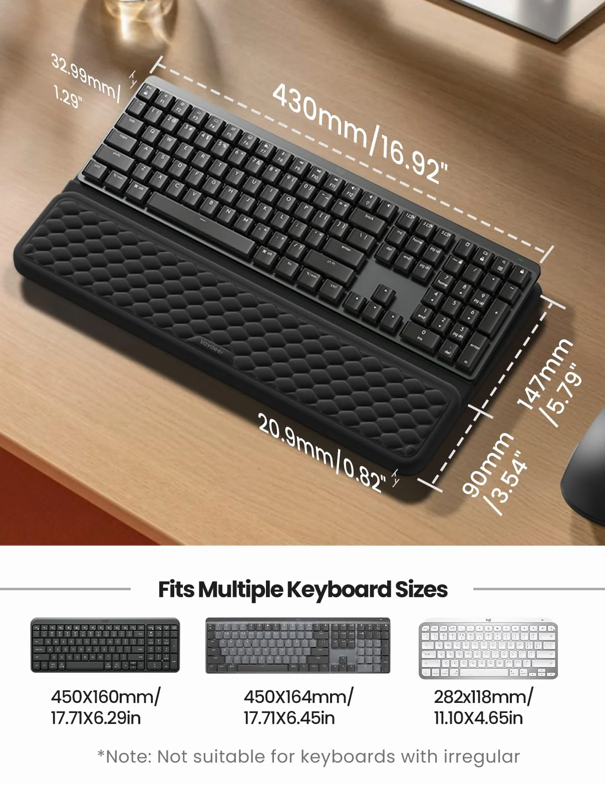 VAYDEER Repose-Poignets Ergonomique avec Rehausseur de Clavier, Support 2-en-1 en Mousse à Mémoire de Forme, Antidérapant pour Bureau – Noir