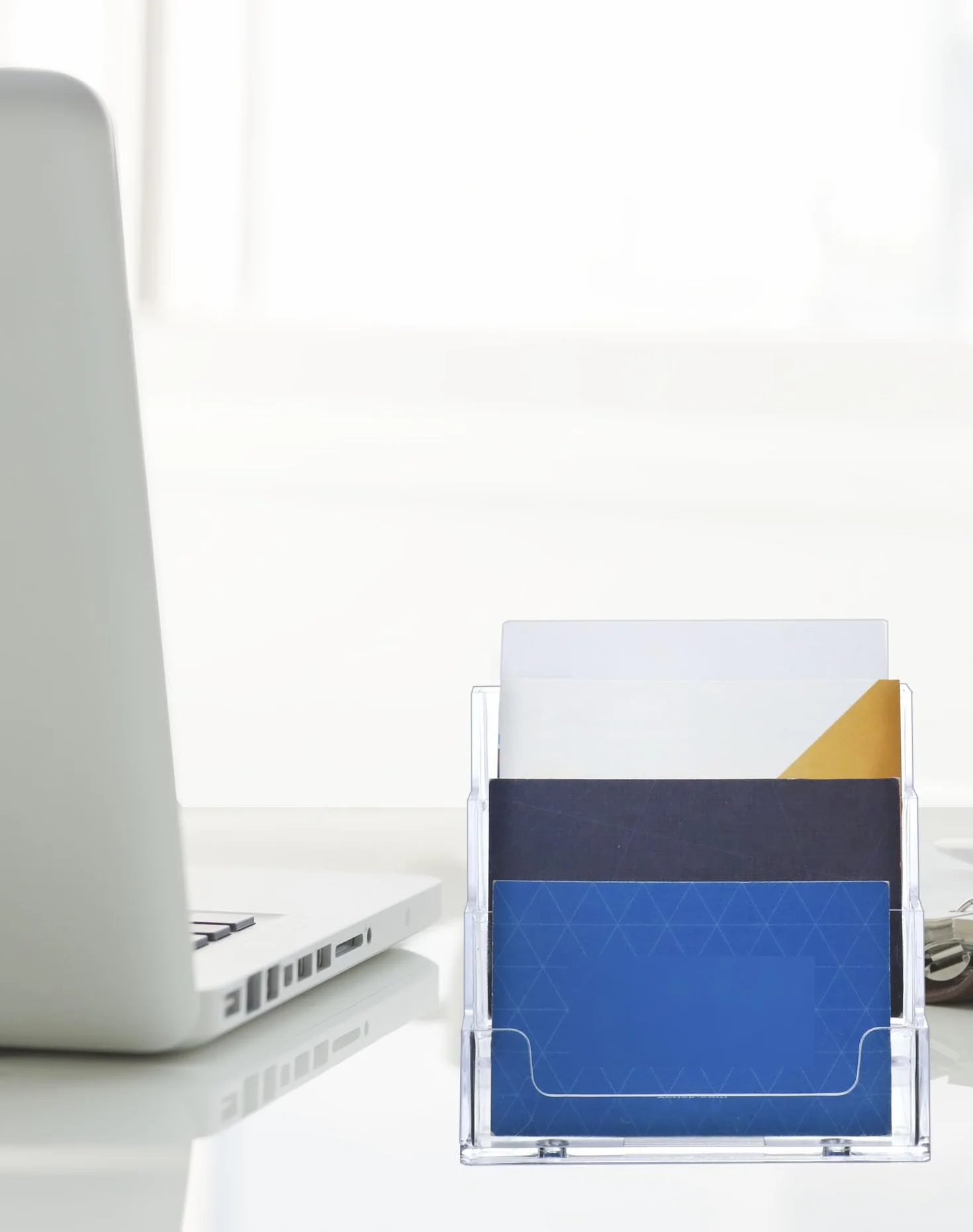 QWORK® 2 Pièces Porte-cartes de Visite en Acrylique 4 Compartiments Support Transparent Bureau