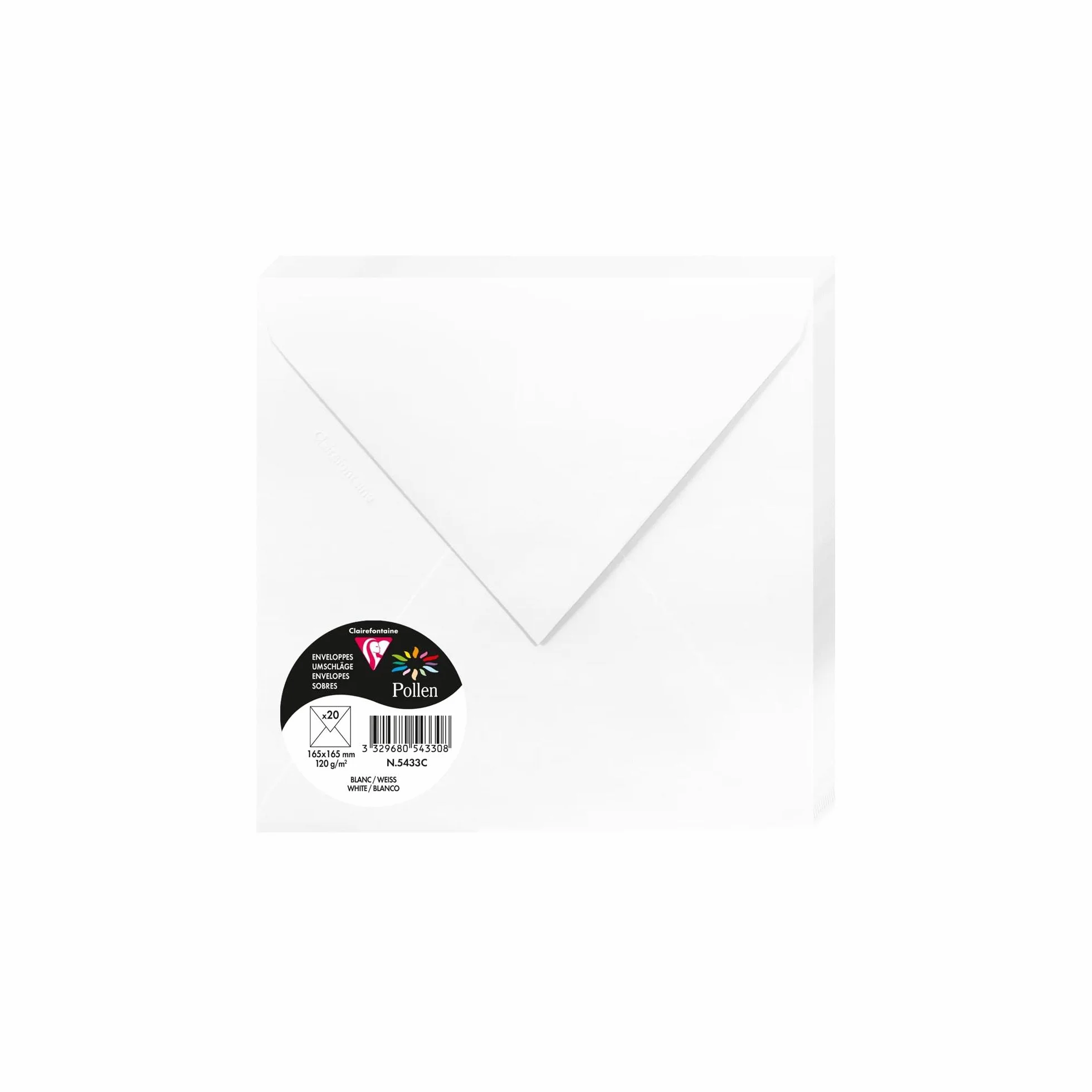 Clairefontaine Enveloppes Gommées 16,5x16,5cm 120g/m² Blanc - Paquet de 20 - Gamme Pollen