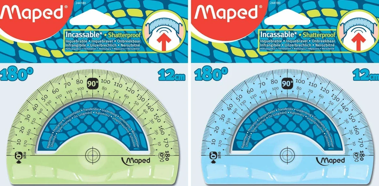 Maped Rapporteur Incassable Plastique 180° 12 cm Ergonomique Résistant