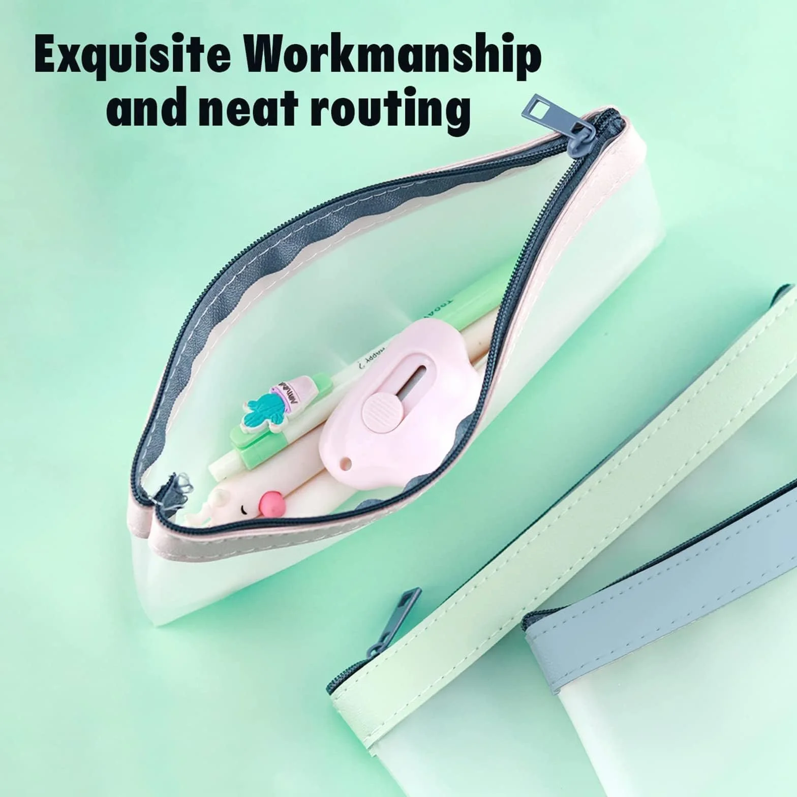 Trousse Transparente Grande Capacité Plumier Simple Mode Enfant Etanche Portable pour Ecole Voyage