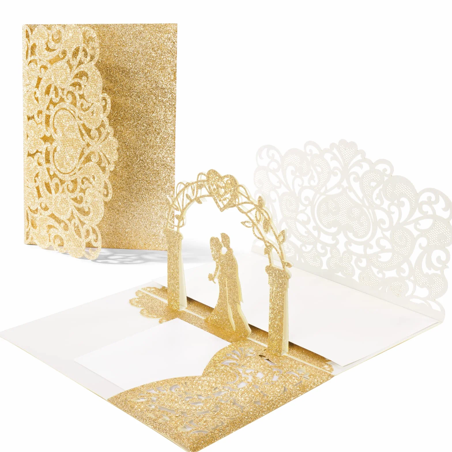 Vicloon Carte de Voeux 3D Pop-Up Mariage avec Enveloppe, Carte Anniversaire Félicitations pour Couple (Or)
