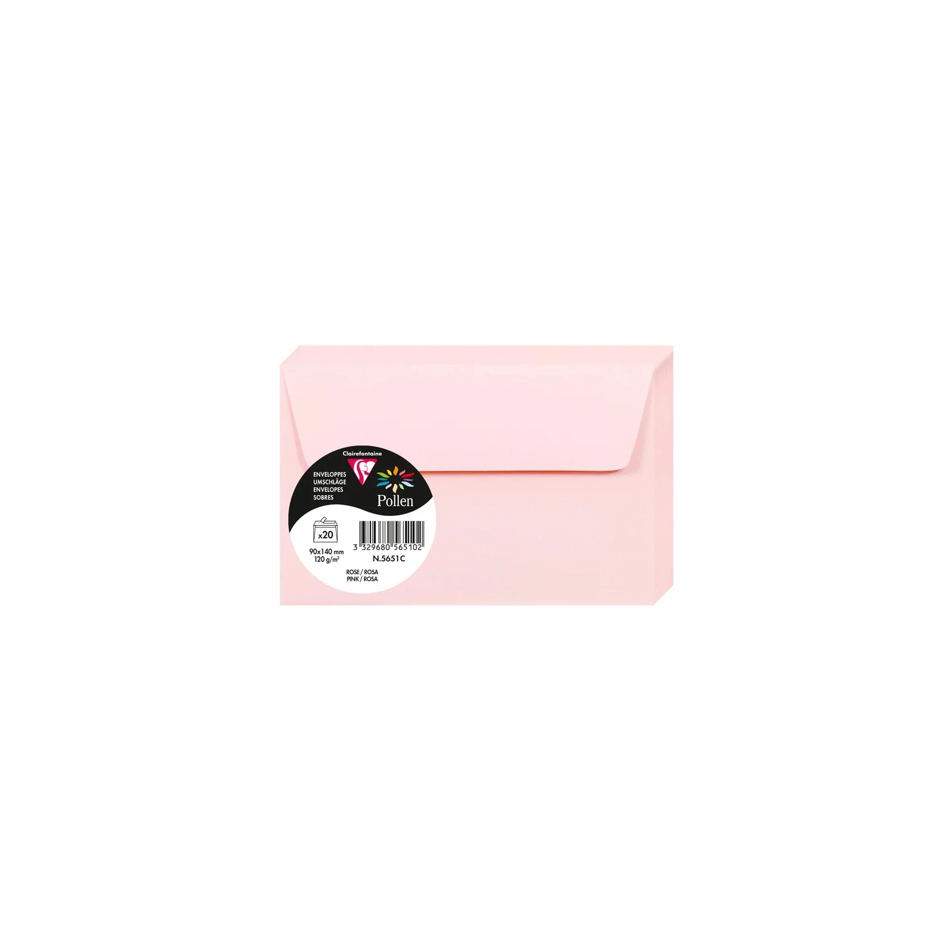 Clairefontaine Enveloppes Auto-Adhésives 9x14cm 120g/m² Rose Pollen Papier Premium Lisse