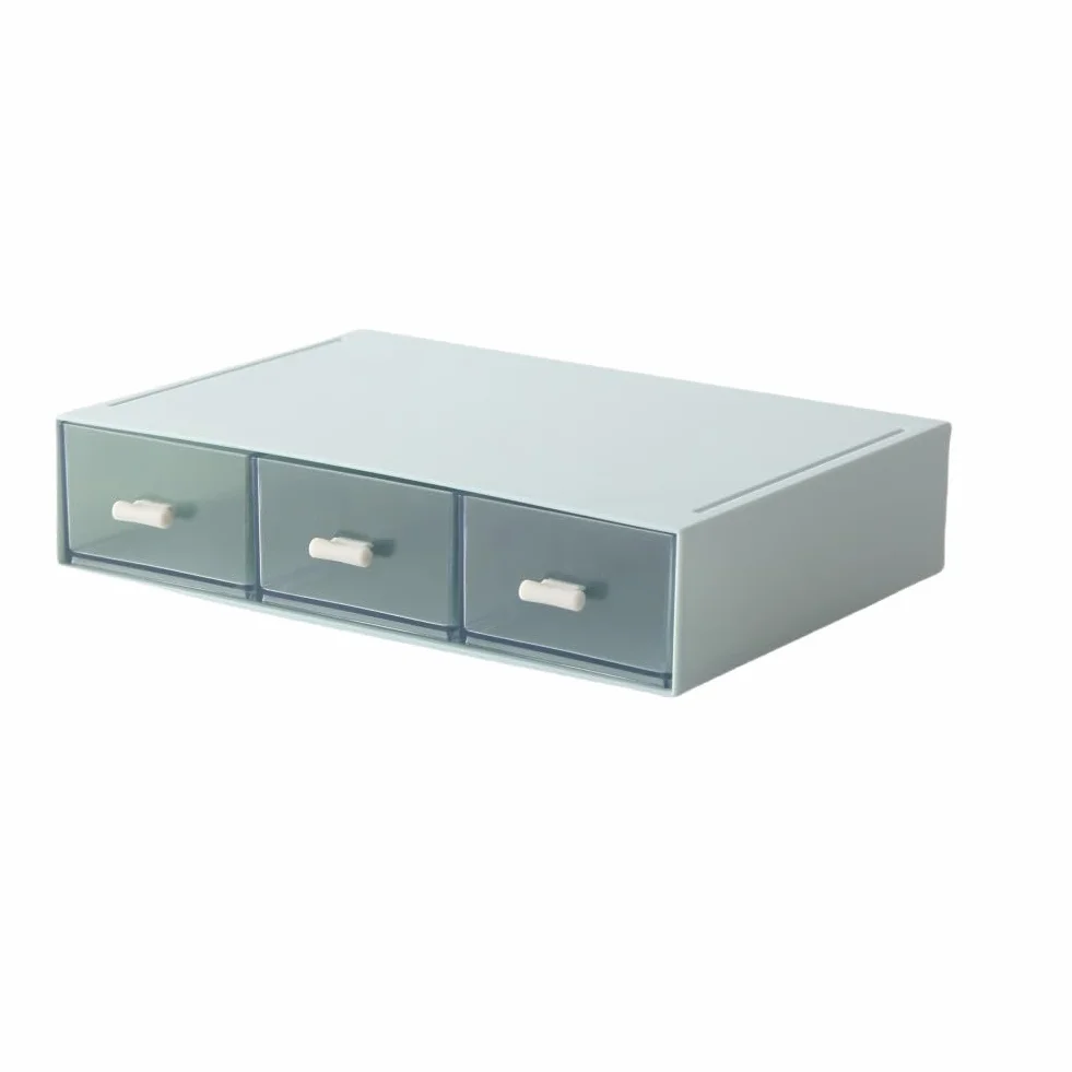 Organiseur de tiroirs de bureau 3 étages 6 tiroirs empilable plastique rangement papeterie cosmétiques Bleu