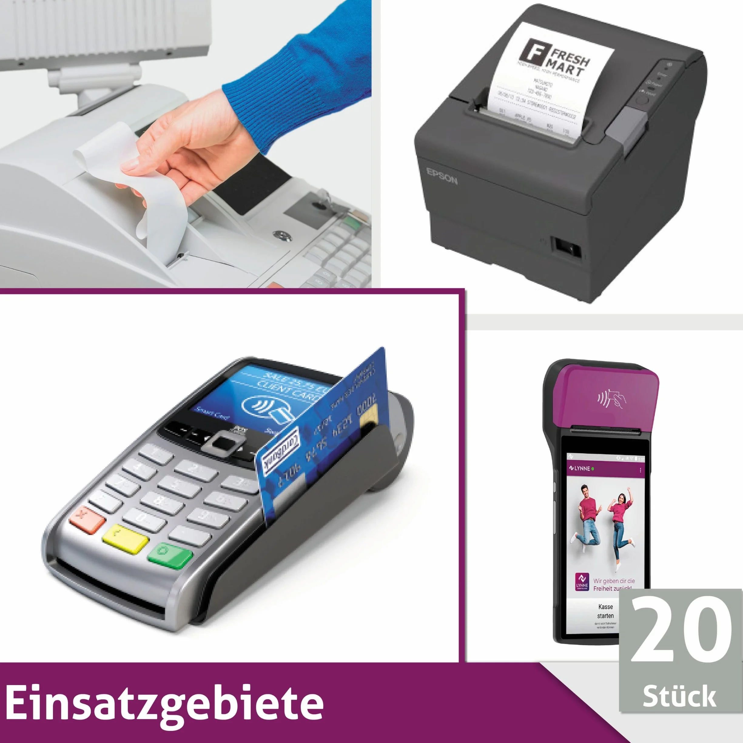 Rouleau TPE Carte Bancaire 57x35x12 - Bobine Papier Thermique 57mm x 14m x 12mm - sans BPA - 20x