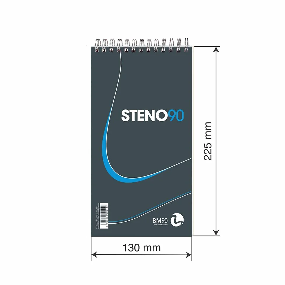 Bloc spiralé Steno 90 13 cm x 22,5 cm Papier 90 g/m² Lot de 5 pièces Couleurs assorties