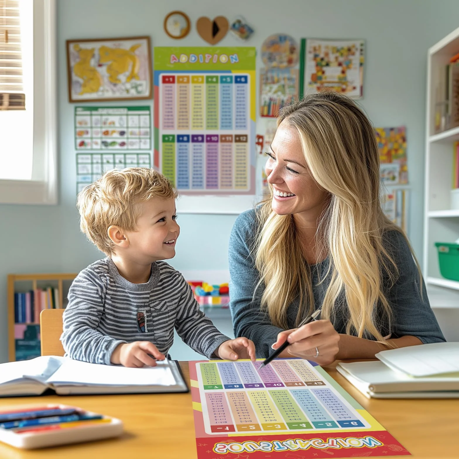 Lot de 4 Posters Table de Multiplication 42×28 cm – Affiches Éducatives Mathématiques avec Addition, Soustraction, Multiplication, Division