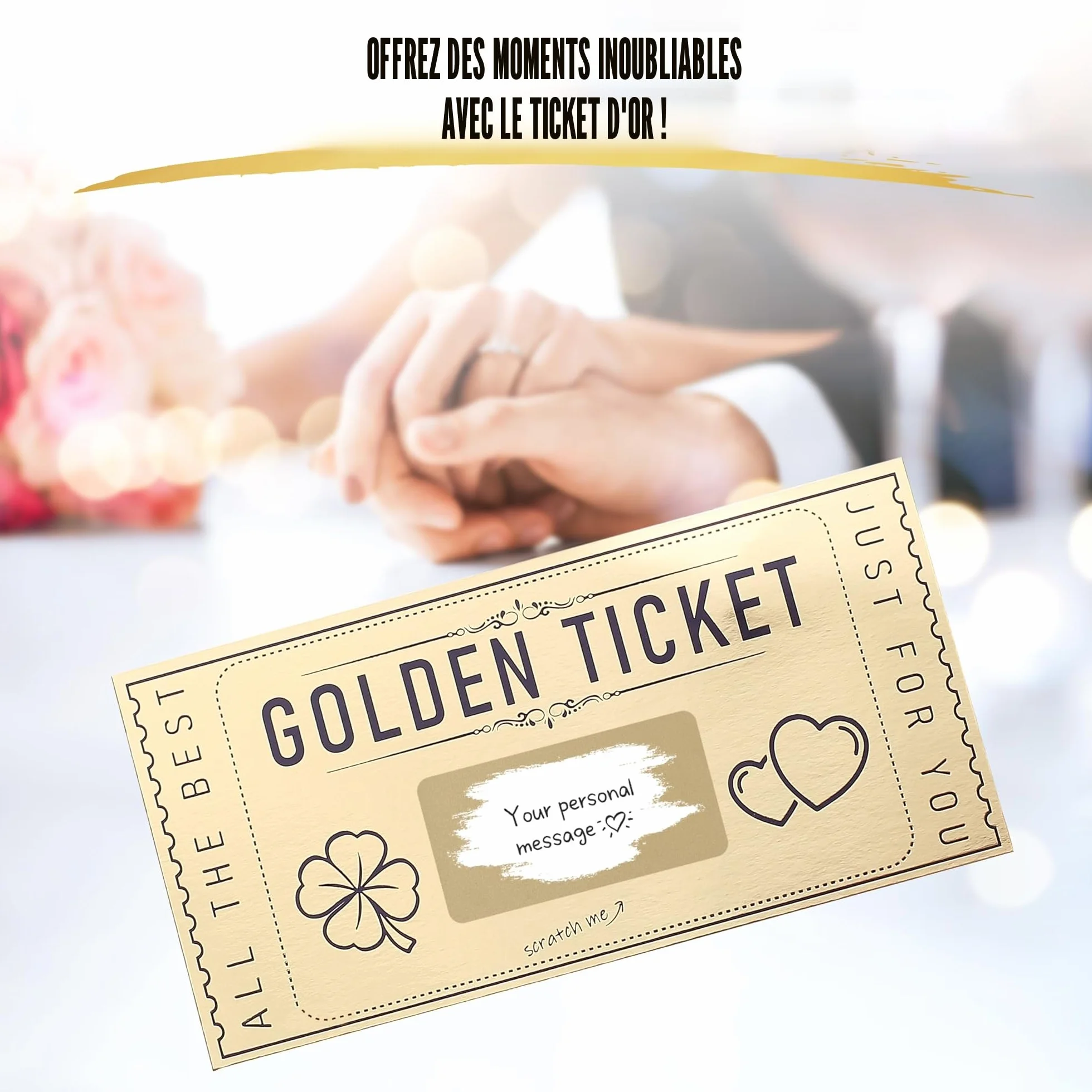 DasWas Carte à gratter Ticket d'Or - Carte Cadeau à Remplir avec Autocollant à Gratter - Cartes Cadeaux à Faire Soi-Même - Cadeau Personnalisé Enveloppe Scintillante