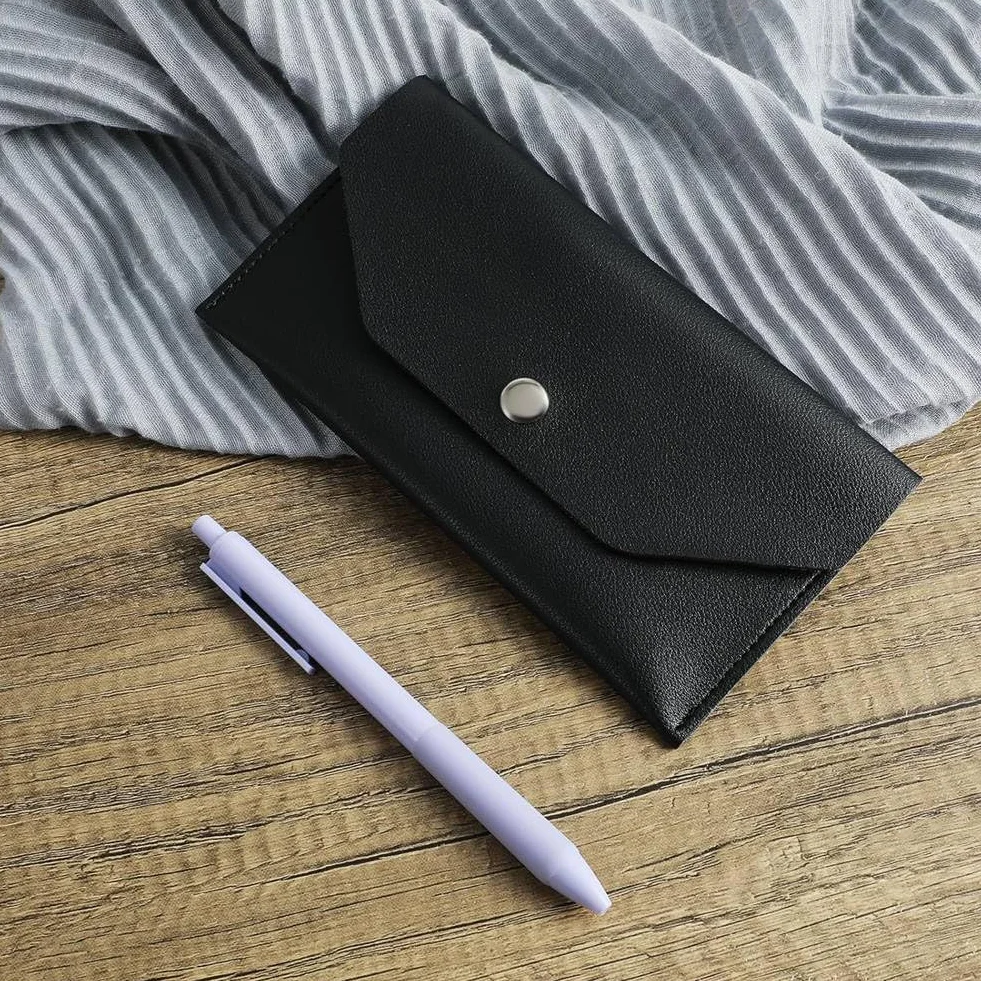 PU Enveloppes de Trésorerie en Cuir, Portefeuille d'Argent Imperméable Réutilisable, Noir