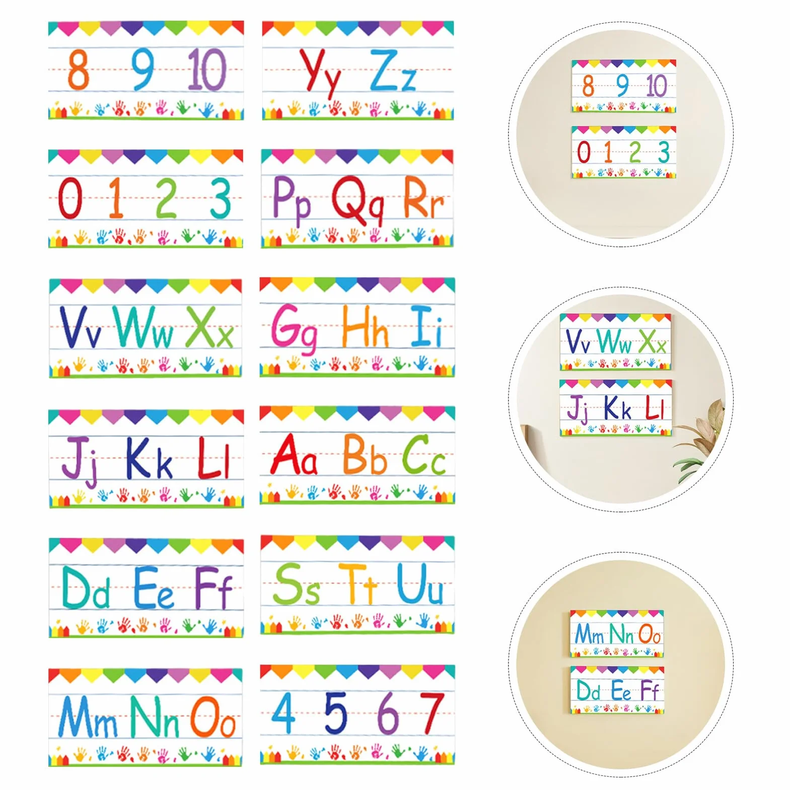 Alipis Lot de 12 Cartes Mémoire Alphabet et Chiffres Abc 0-10 Frise Murale Éducative pour Maternelle