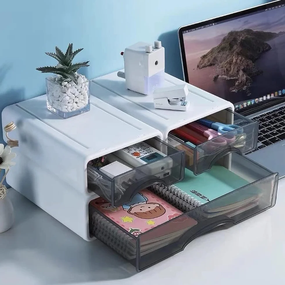Lot de 4 organiseurs de bureau empilables - Boîte de rangement pour tiroir stylos agrafeuse notes adhésives A4