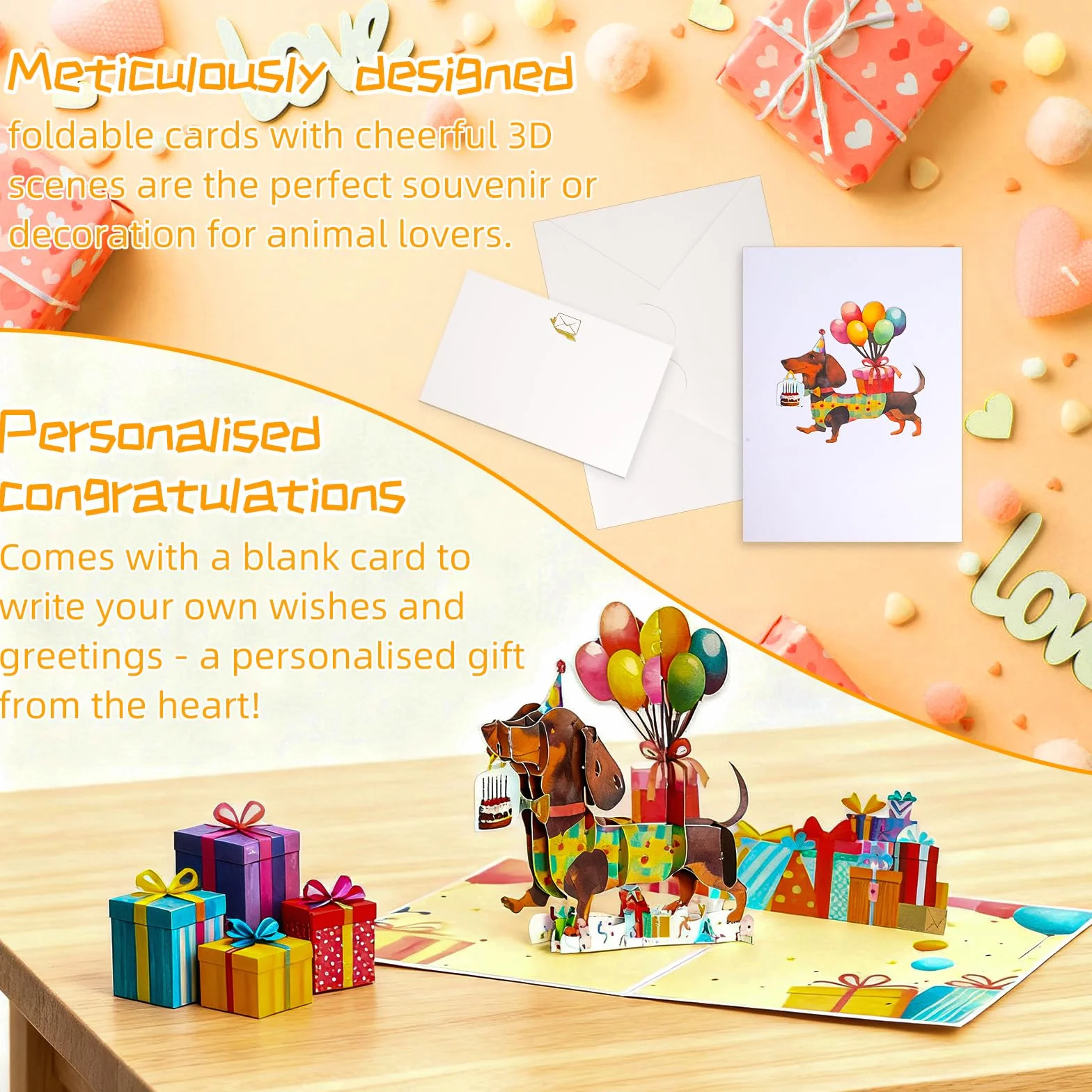 Carte d'Anniversaire 3D Pop-up pour Chien avec Enveloppe, Carte Interactive Drôle