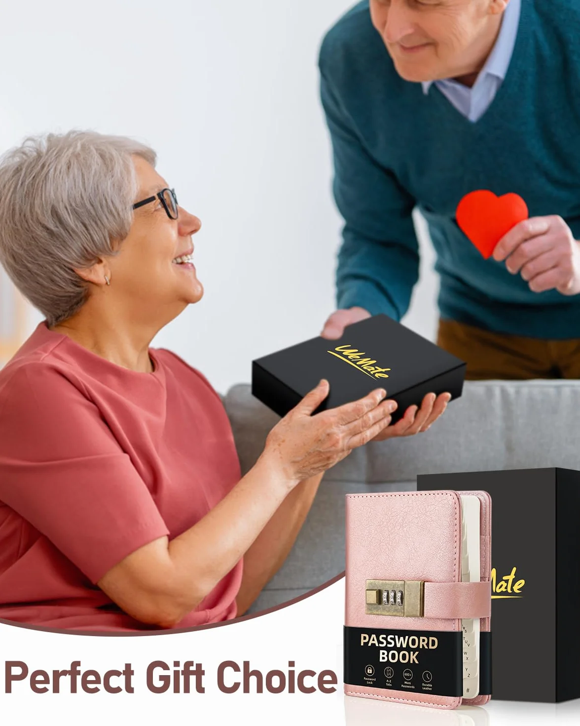 WEMATE Livre de mots de Passe Verrouillable, Organisateur de Codes, 600 Espaces, Rose