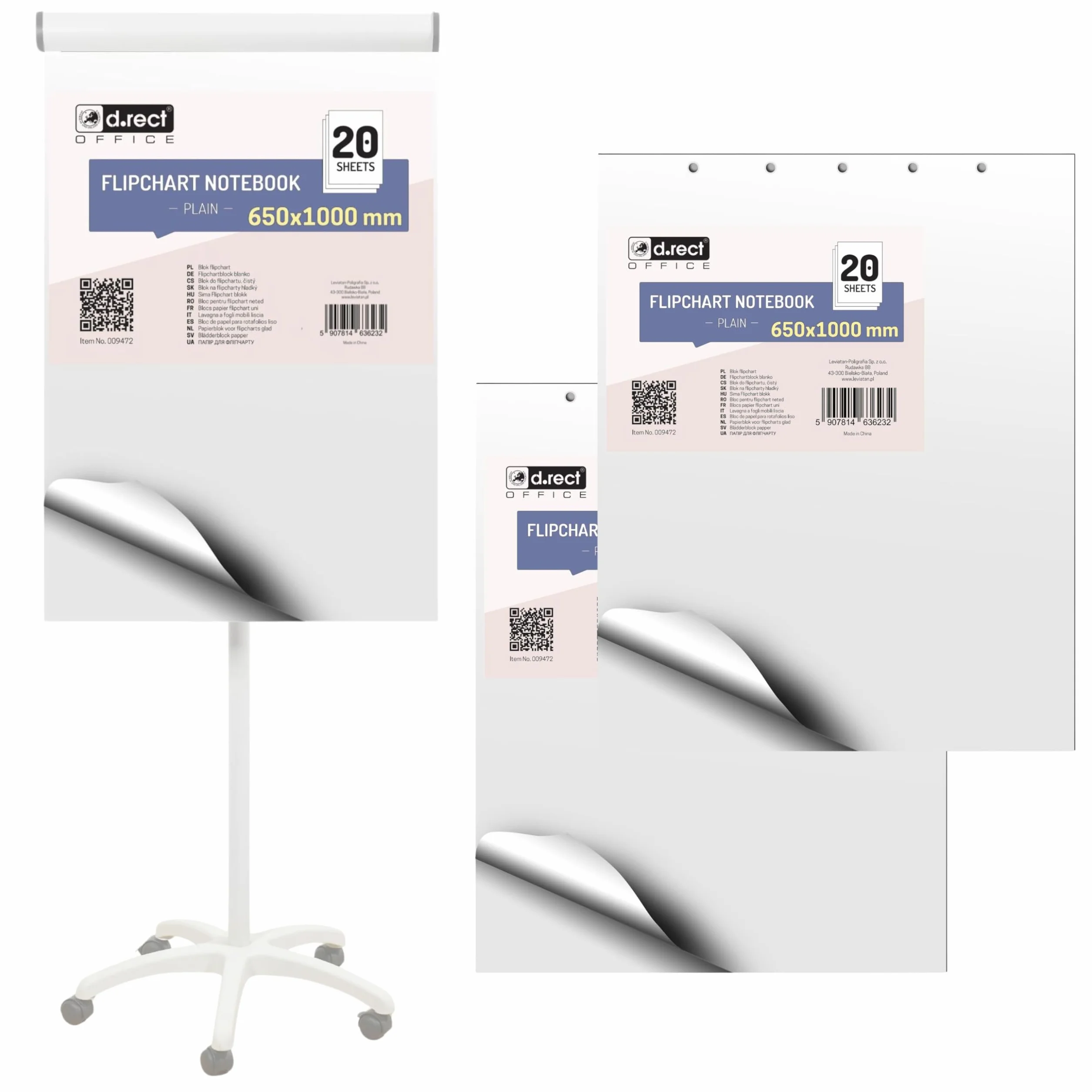 D.RECT Bloc de Papier Flipchart Lot de 3, 60 Feuilles 650 × 1000 mm 80 g/m²