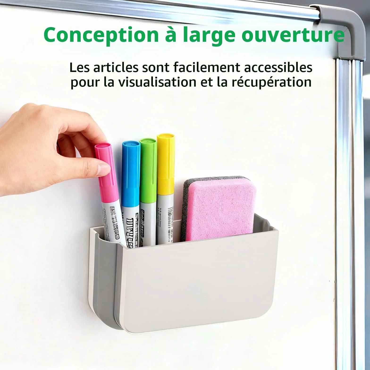 FRETONBA Porte-stylos Magnétique Pliable, Porte Marqueur Magnétique, Blanc