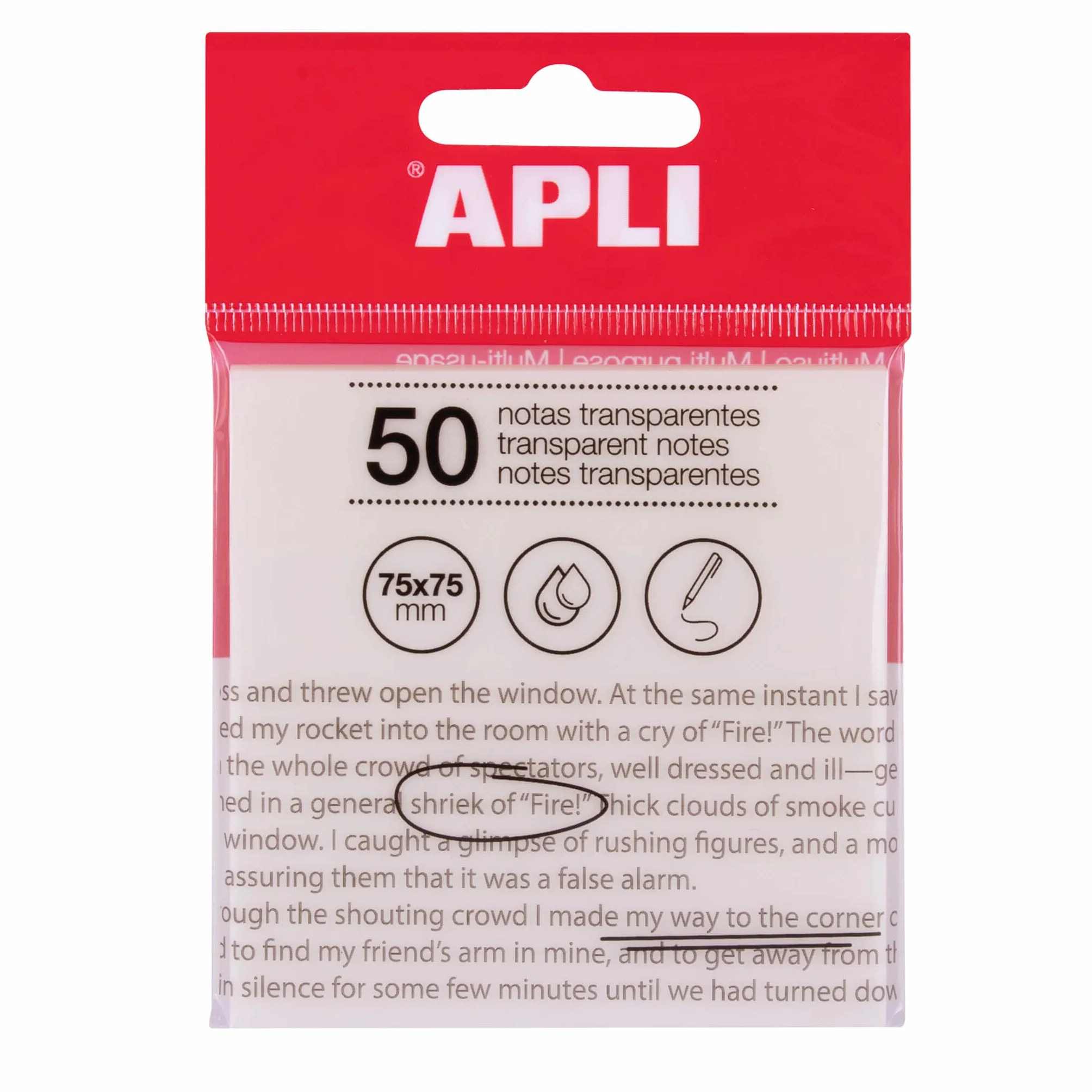 APLI Notes adhésives transparentes 75 x 75 mm blanches 50 feuilles résistantes à l'eau