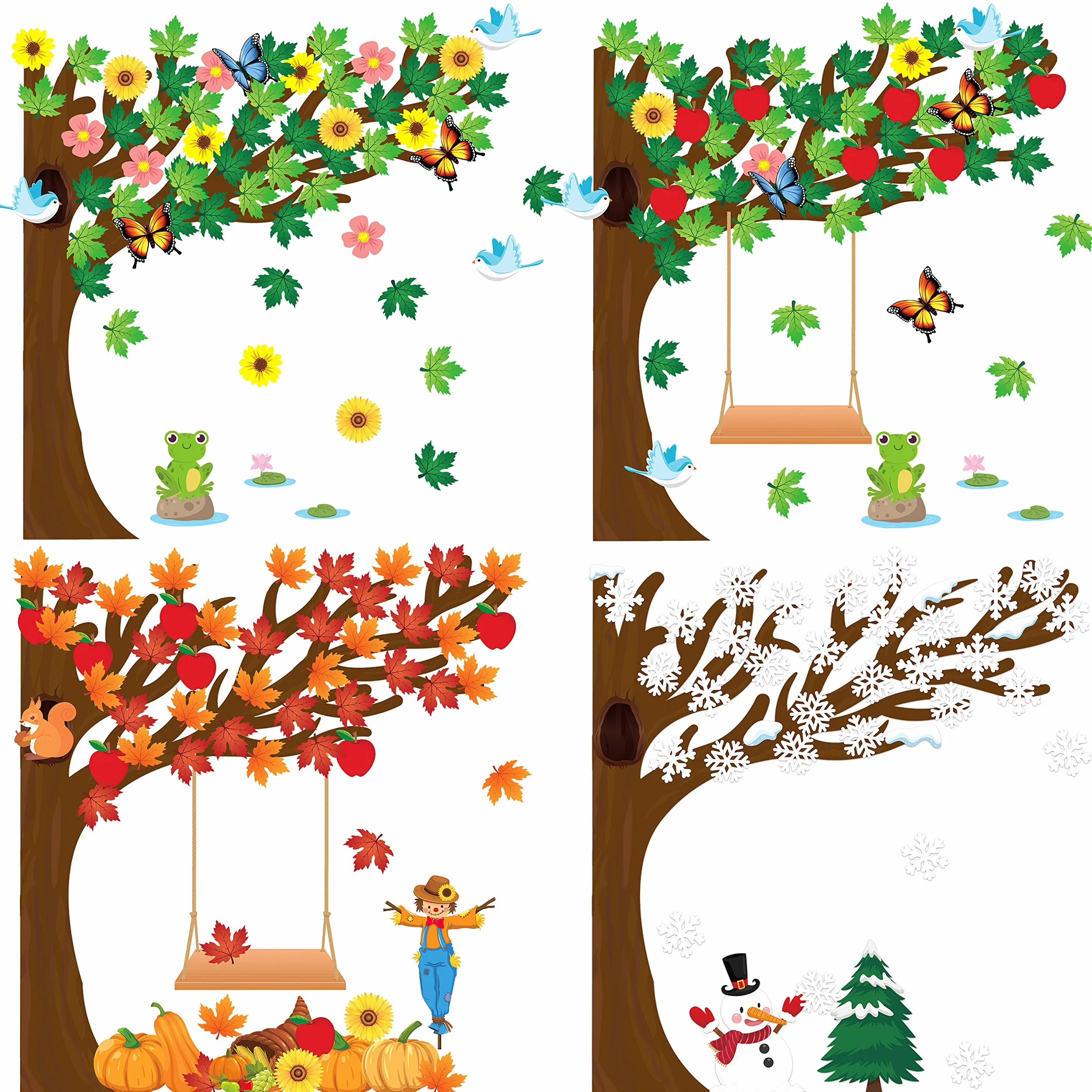 Lot de 198 tableaux d'affichage arbre saisonnier été automne hiver printemps - Décorations murales quatre saisons pour maternelle école
