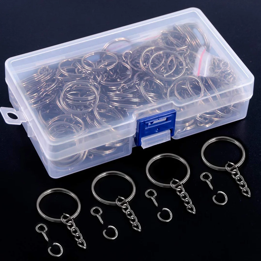 Lot de 450 porte-clés noirs 25 mm avec anneaux et épingles à œillet
