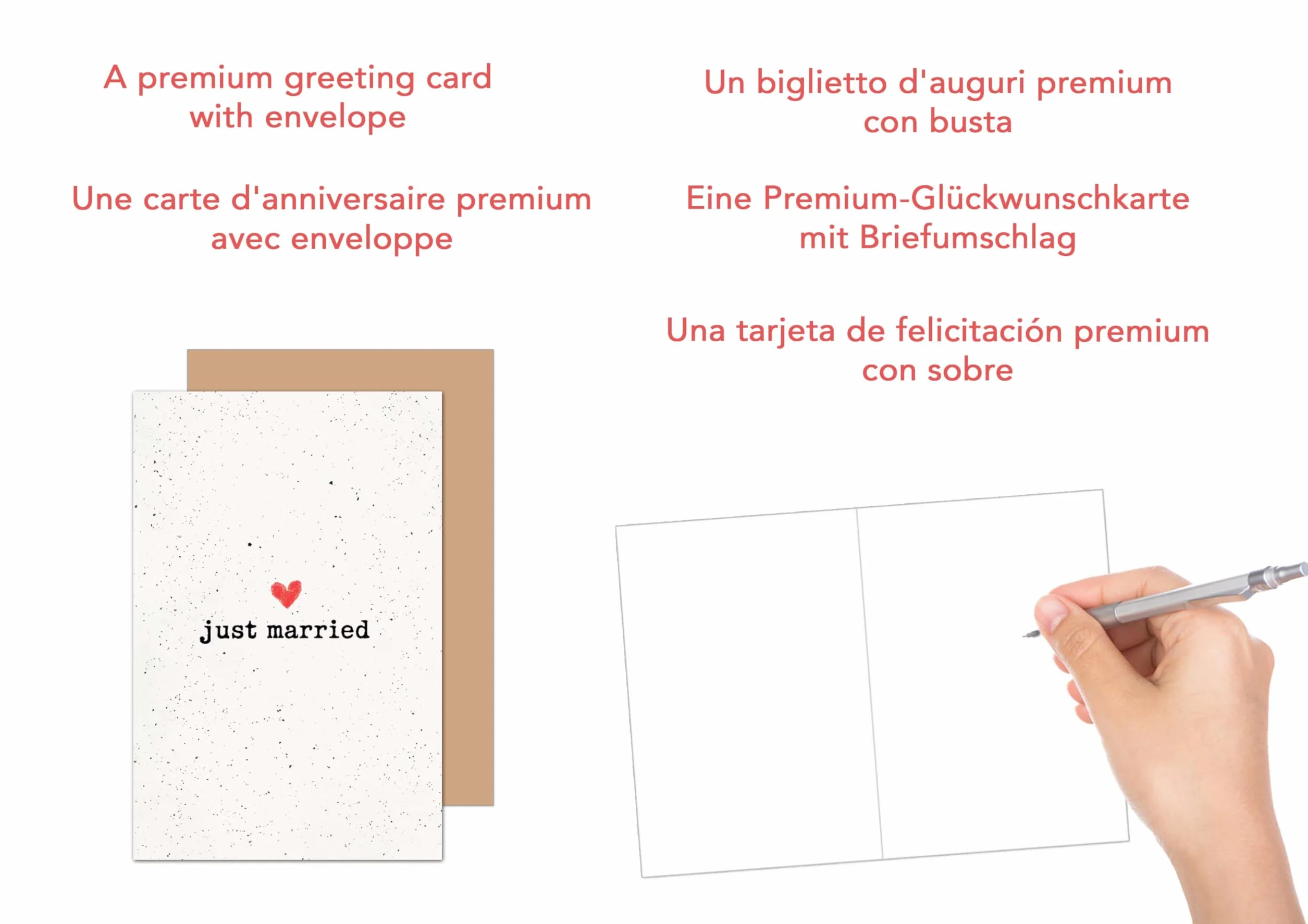 Edition Seidel Carte de vœux de mariage de qualité supérieure avec enveloppe pour couple amoureux Mr. & Mrs. Just Married