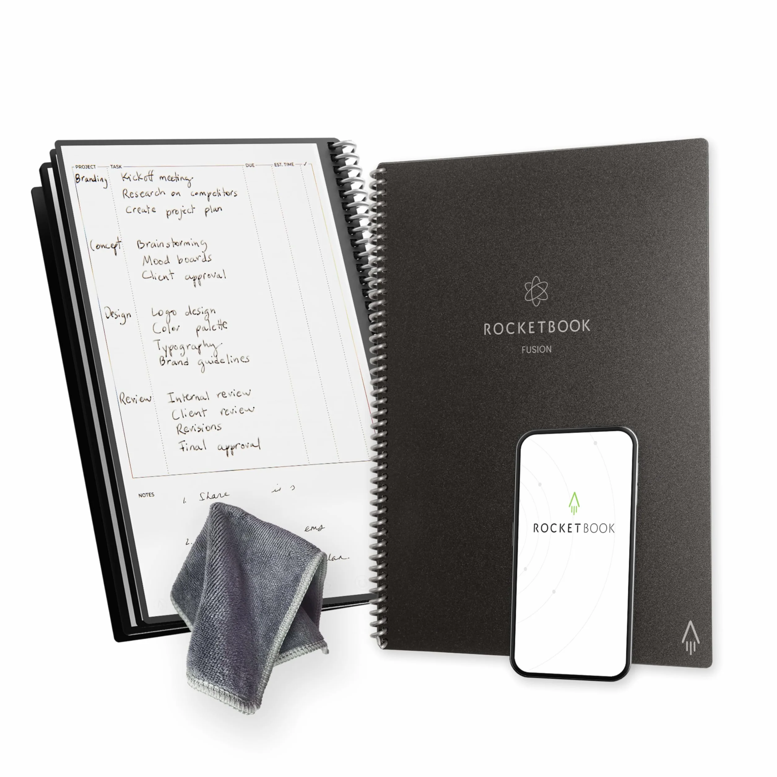 Rocketbook Fusion Agenda Non Daté Réutilisable Taille Letter 21 x 29,7 cm Noir Objectifs Calendrier Mensuel Hebdomadaire To-Do Lists Quotidiennes Pages Lignées Pointillées