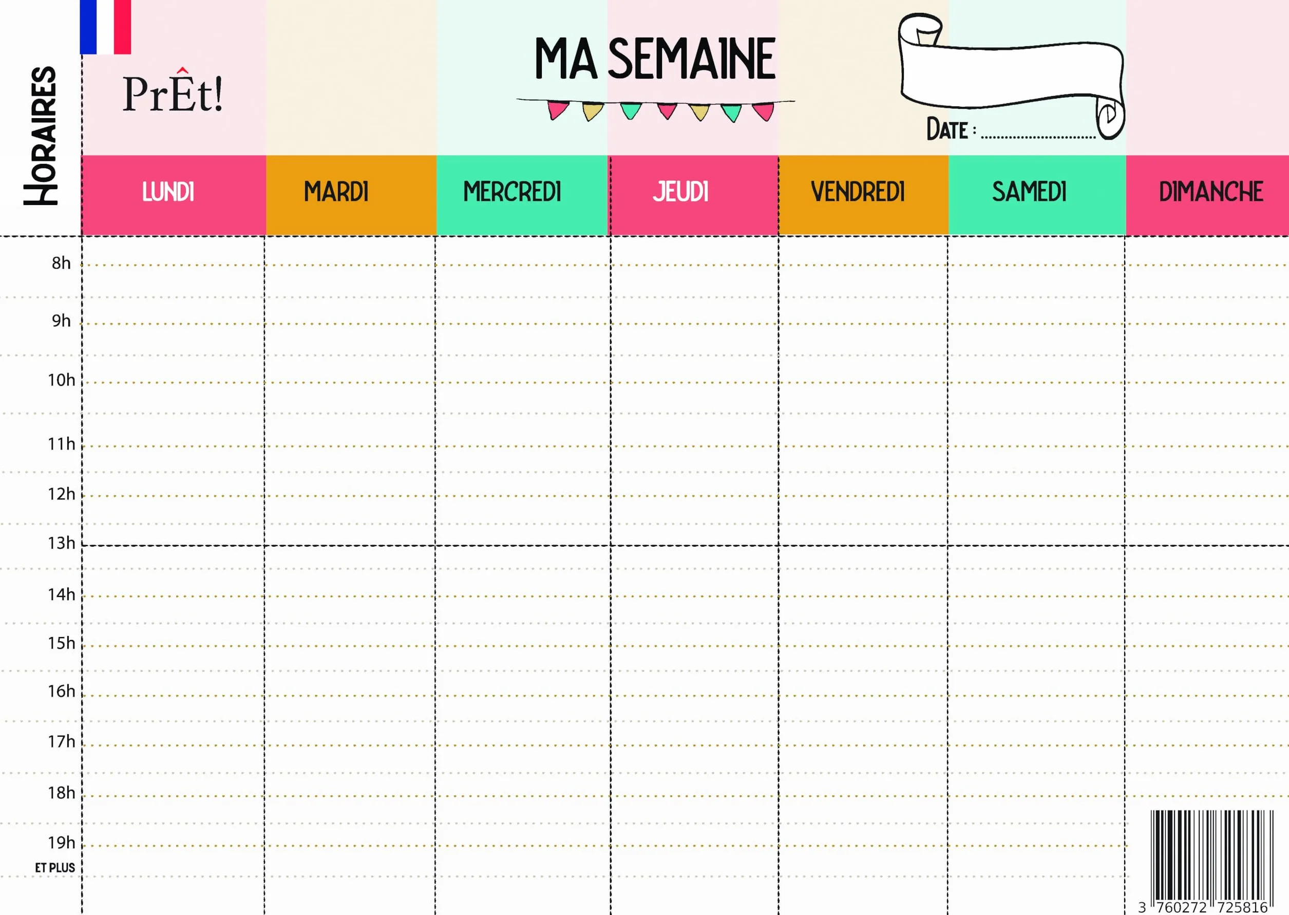 Emploi du Temps Scolaire Semainier Famille A3 | Tableau Hebdomadaire Mural à Compléter | Organisation Enfants Parents Recto-Verso