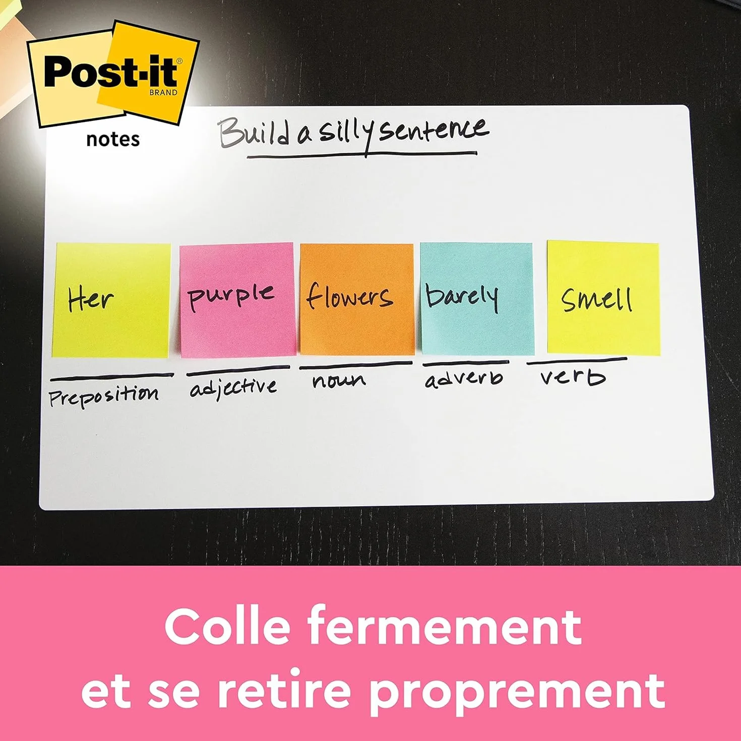 Post-it Notes Autocollantes 450 Feuilles 76 mm x 76 mm Rose Vert Bleu Jaune