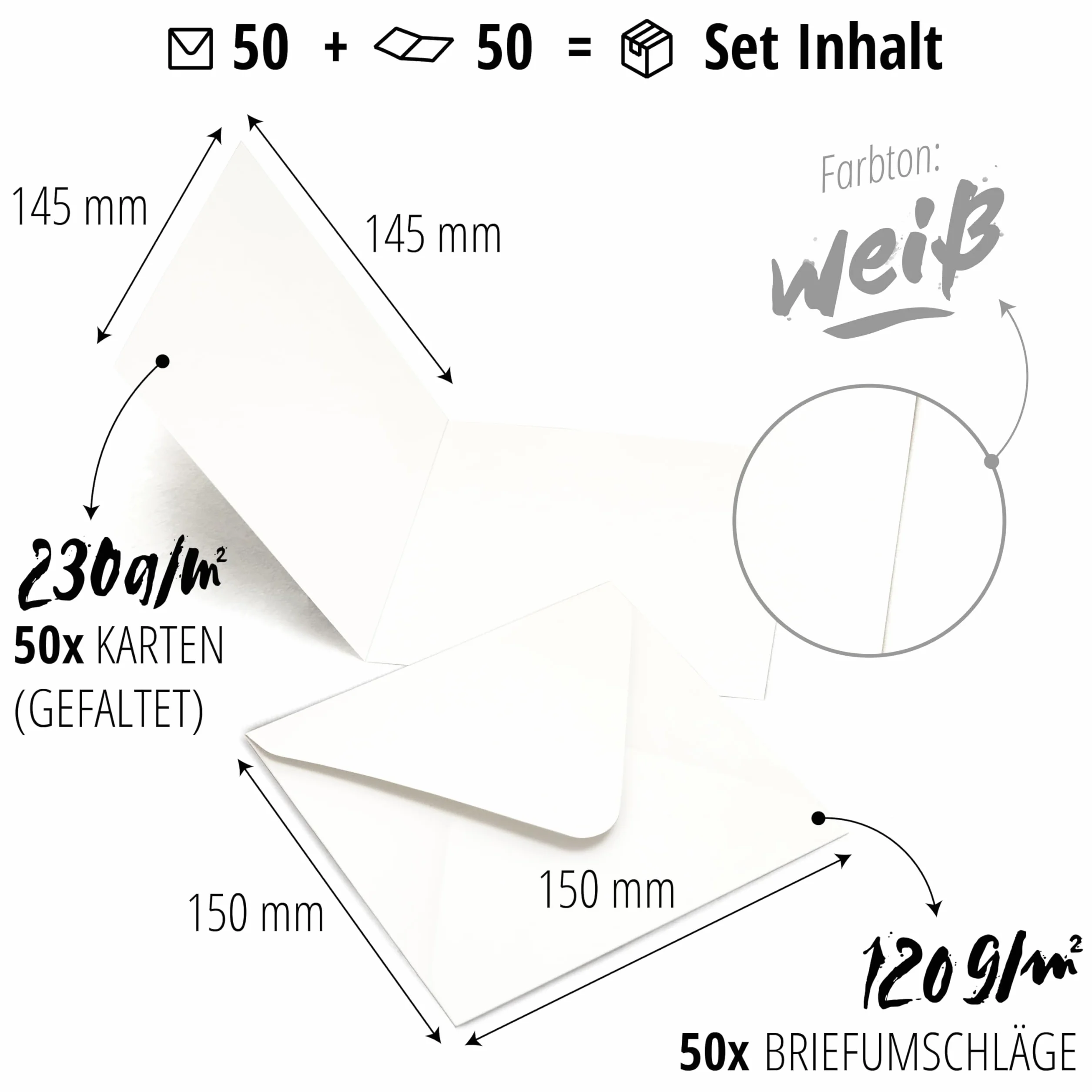 Cartes pliantes vierges blanches avec enveloppes - Lot de 50 - Japun