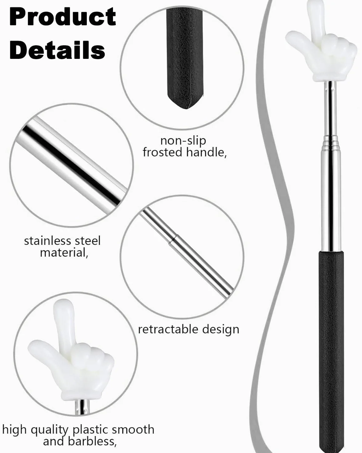 Pointeur télescopique pour enseignant, mini stylo d'enseignement, pointeur de doigt rétractable pour tableau blanc et présentations