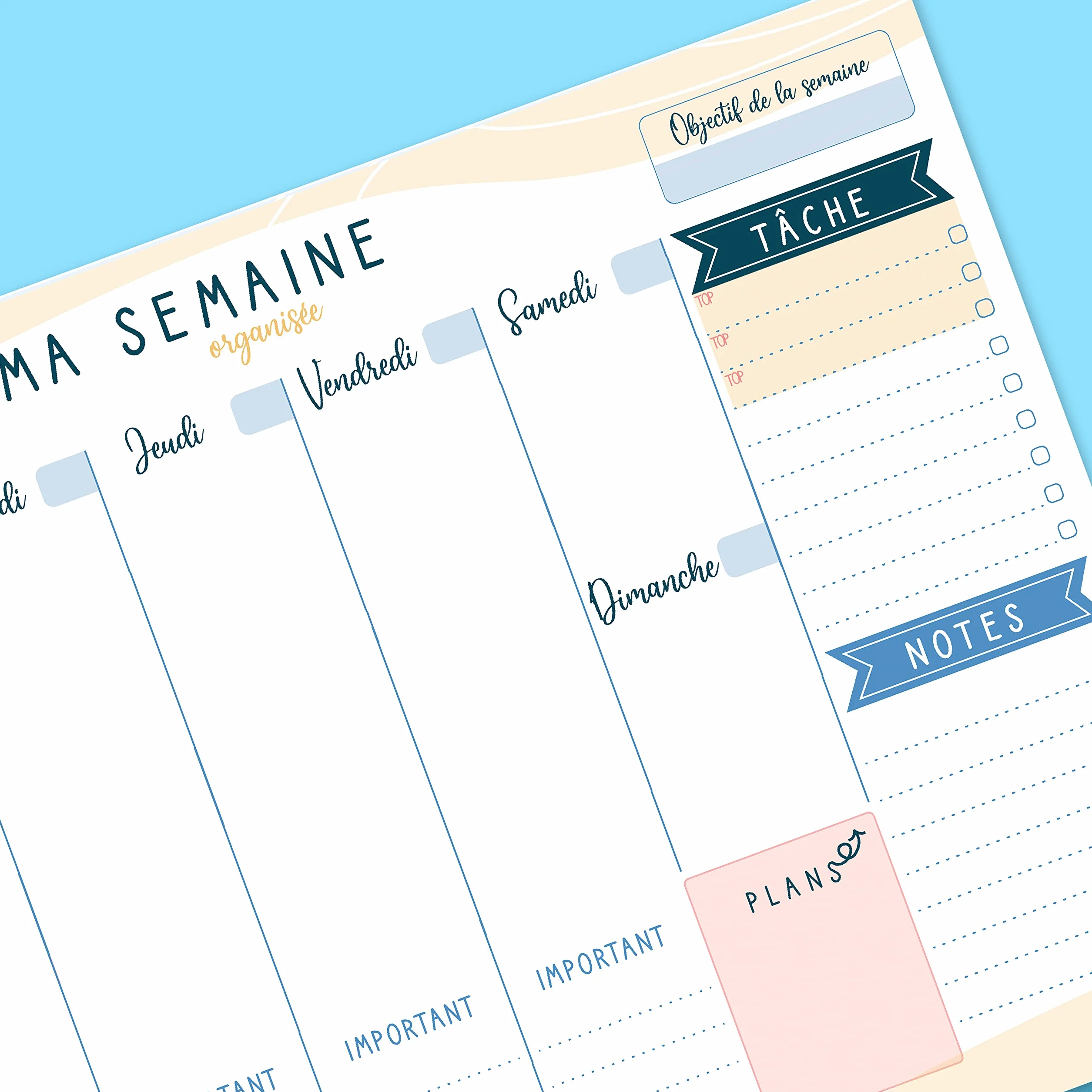 Planning Semaine A4 - Planificateur Semainier, Agenda Planner To Do List Bloc Note Francais - Planning Hebdomadaire Design Exclusif