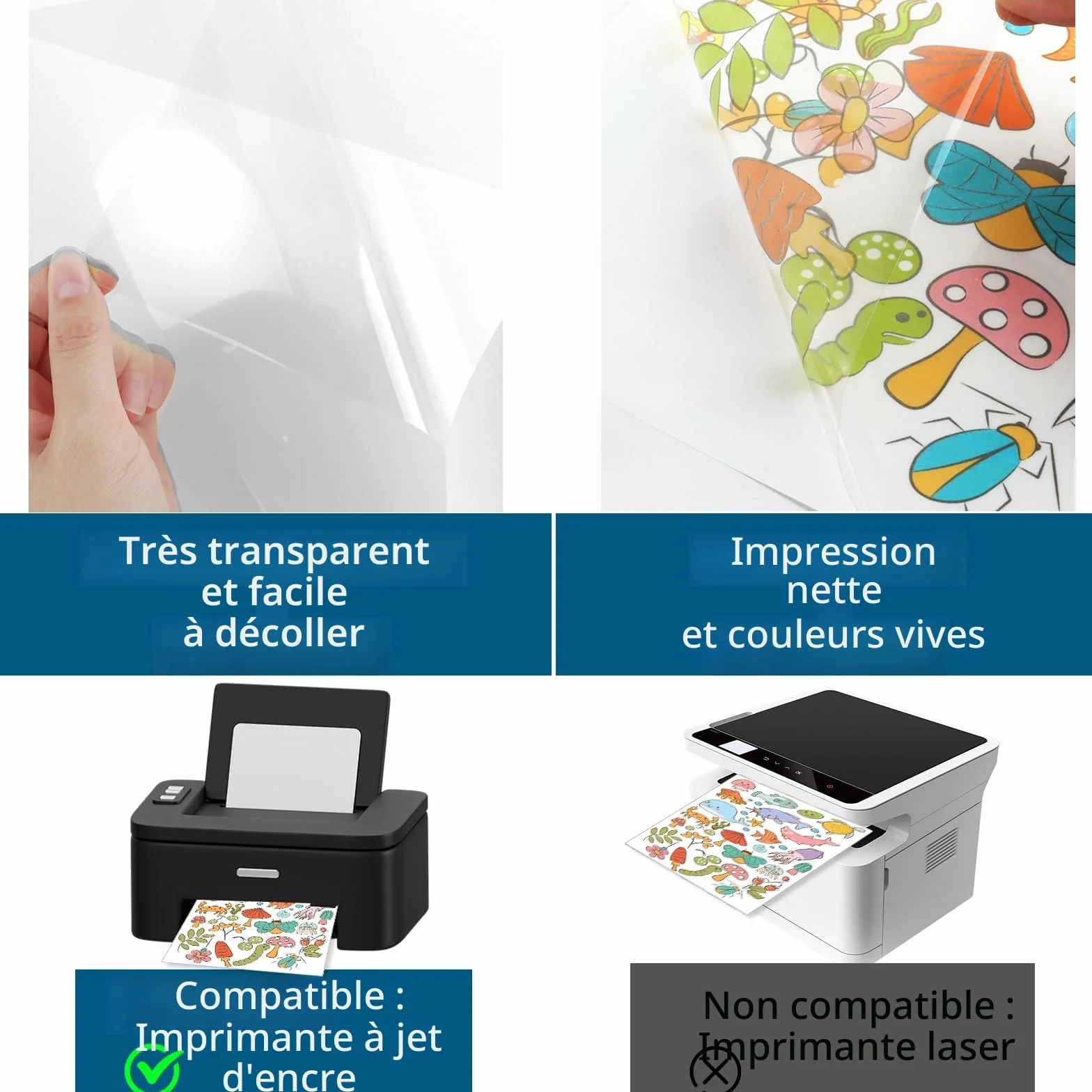 Papier Autocollant Imprimante A4 30 Feuilles Film Transparent Vinyle Étiquette Adhésif Imprimable pour Jet d'Encre (21 x 29.7 cm)