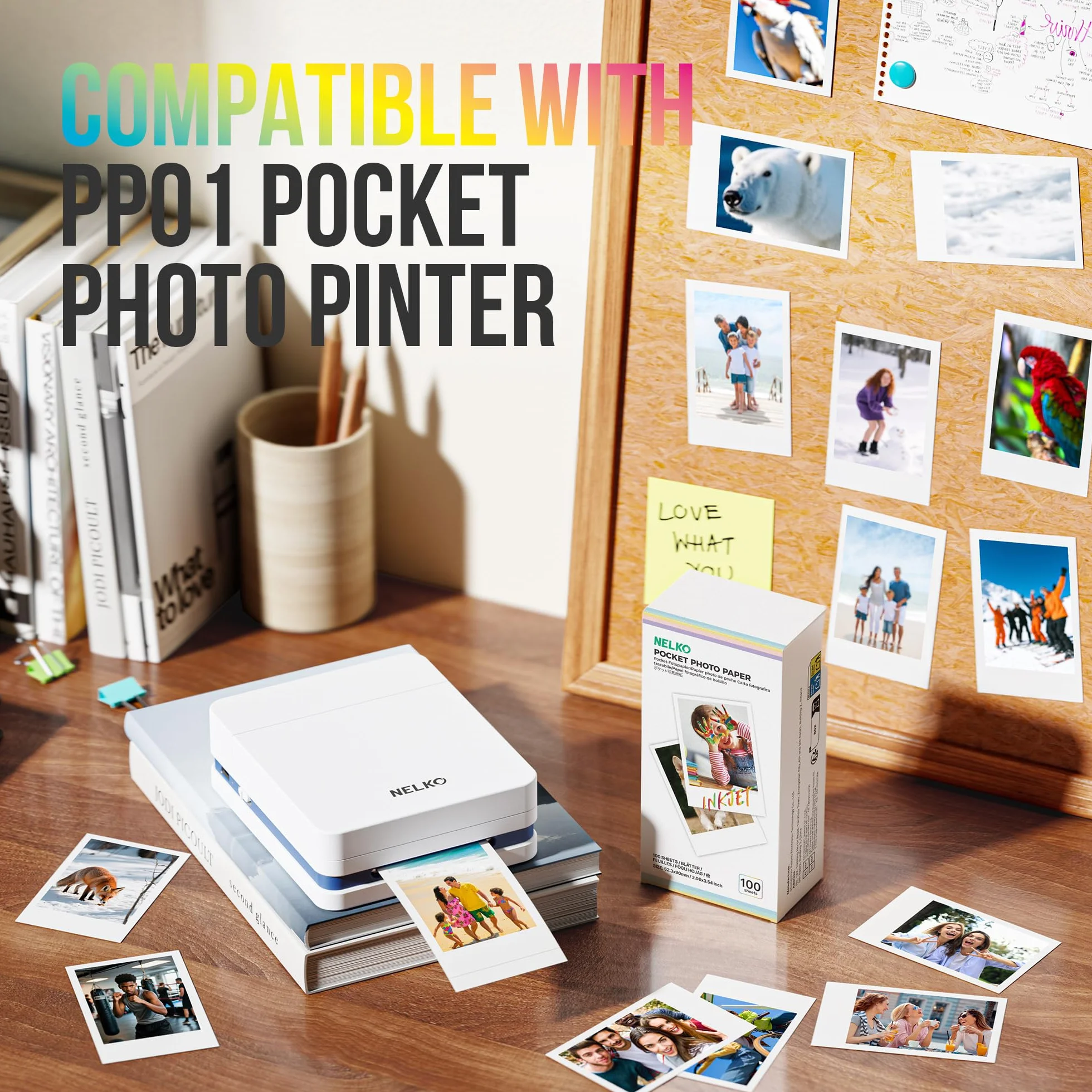 Papier Photo Premium Nelko 52.3x90mm 100 Feuilles Autocollantes pour Imprimante PP01 Blanc