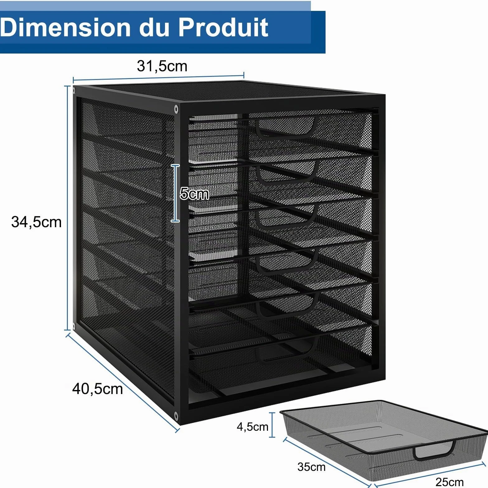 PUNCIA Bac à Courrier en Maille Métallique 6 Niveaux Organiseur de Bureau Multimédia Boîte de Rangement Noir