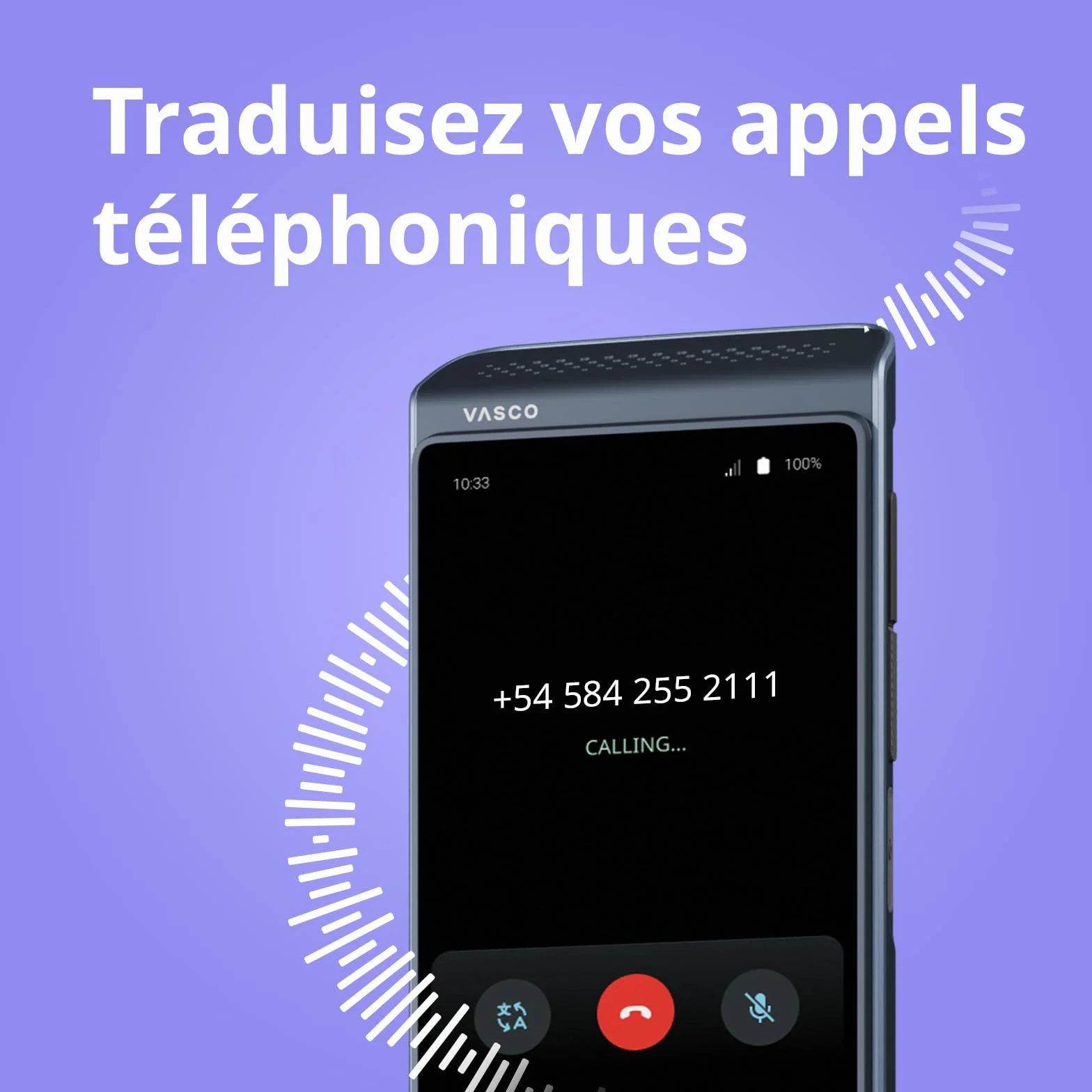 Vasco Translator Q1 Traducteur vocal instantané avec clonage de voix par IA 113 langues Internet gratuit à vie Phantom Black