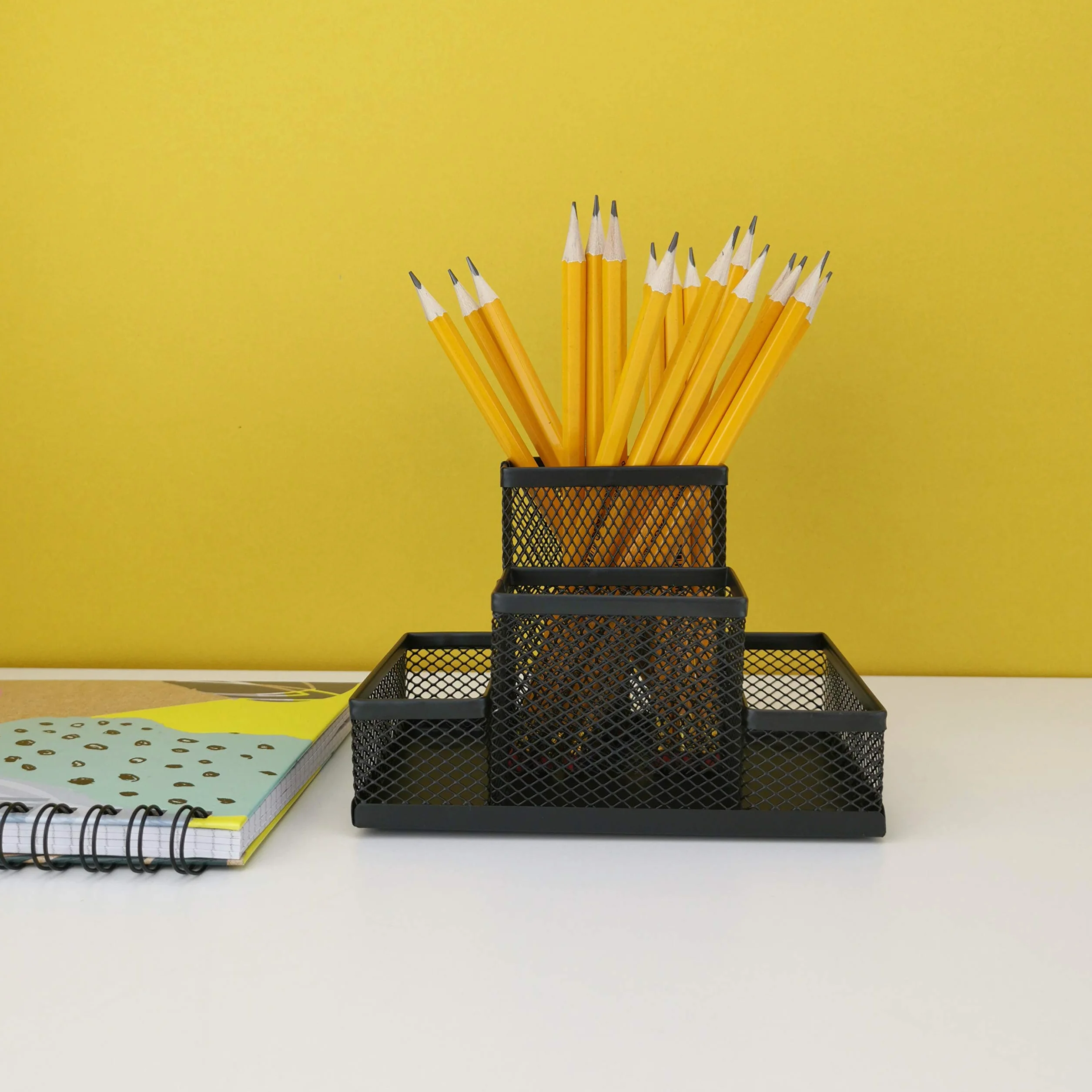 D.RECT Organiseur de Bureau Métal 103x154x103 mm Noir Pot à Crayons Porte-notes Rangement