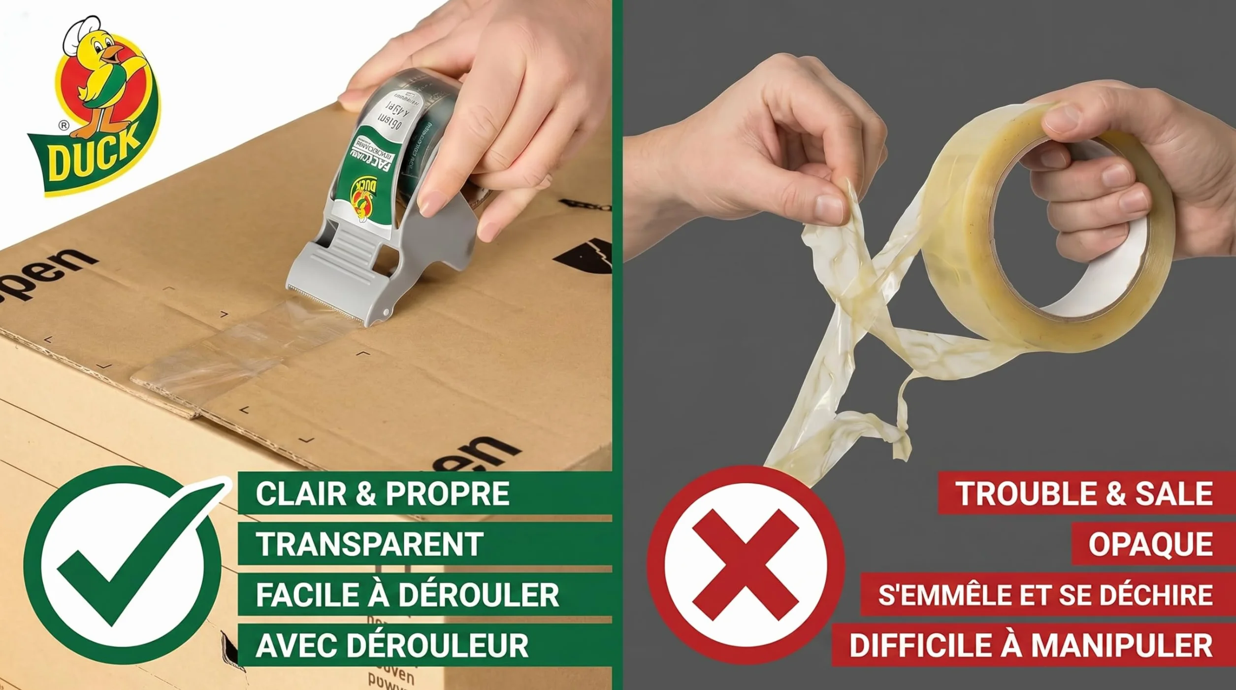 DUCK Easy Start 120-00 Ruban d'emballage transparent 48mm x 45m