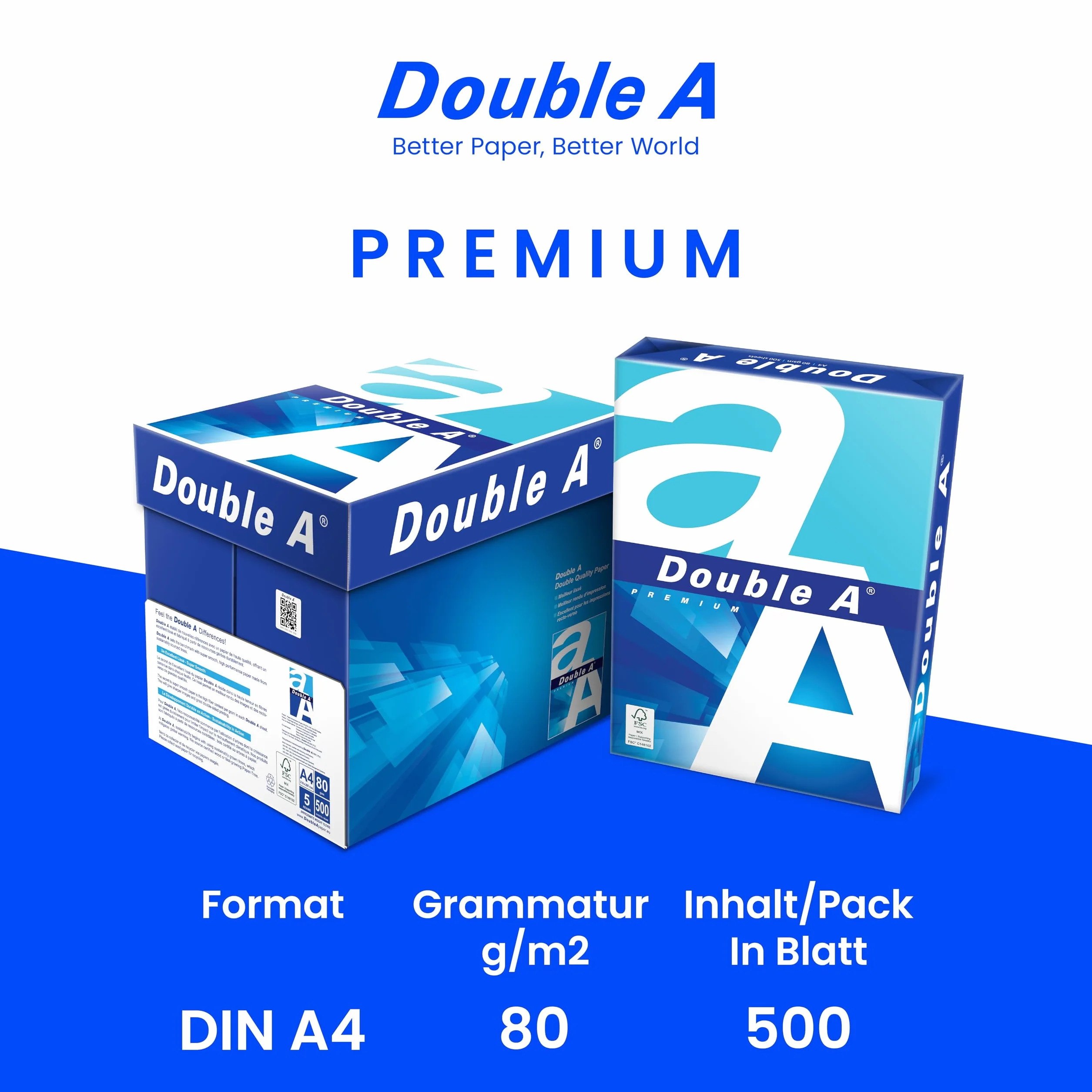 Papier à imprimer A4 80 g/m² 2500 feuilles blanc Double A Premium