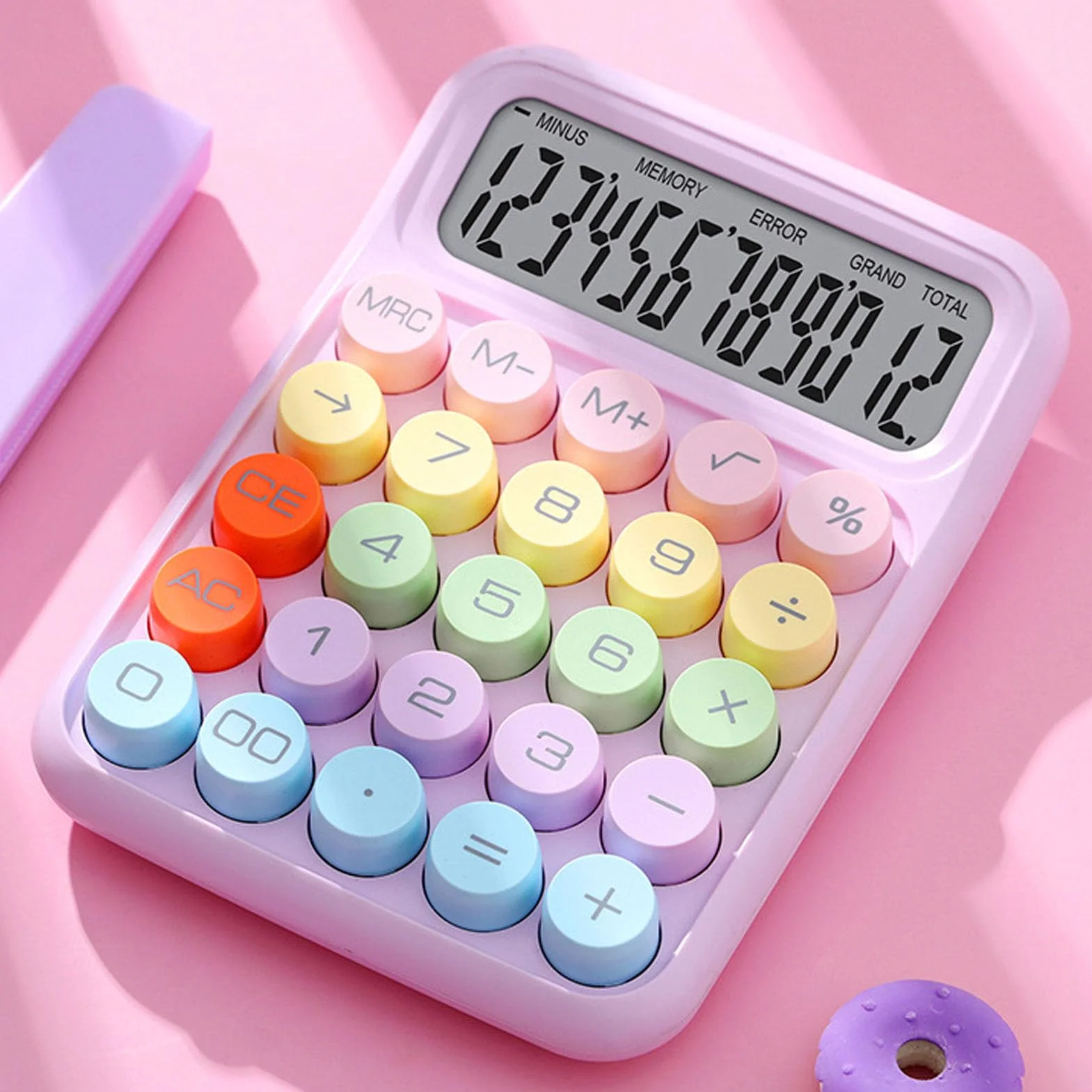 Calculatrice électronique clavier mécanique violette pour maison, école, bureau
